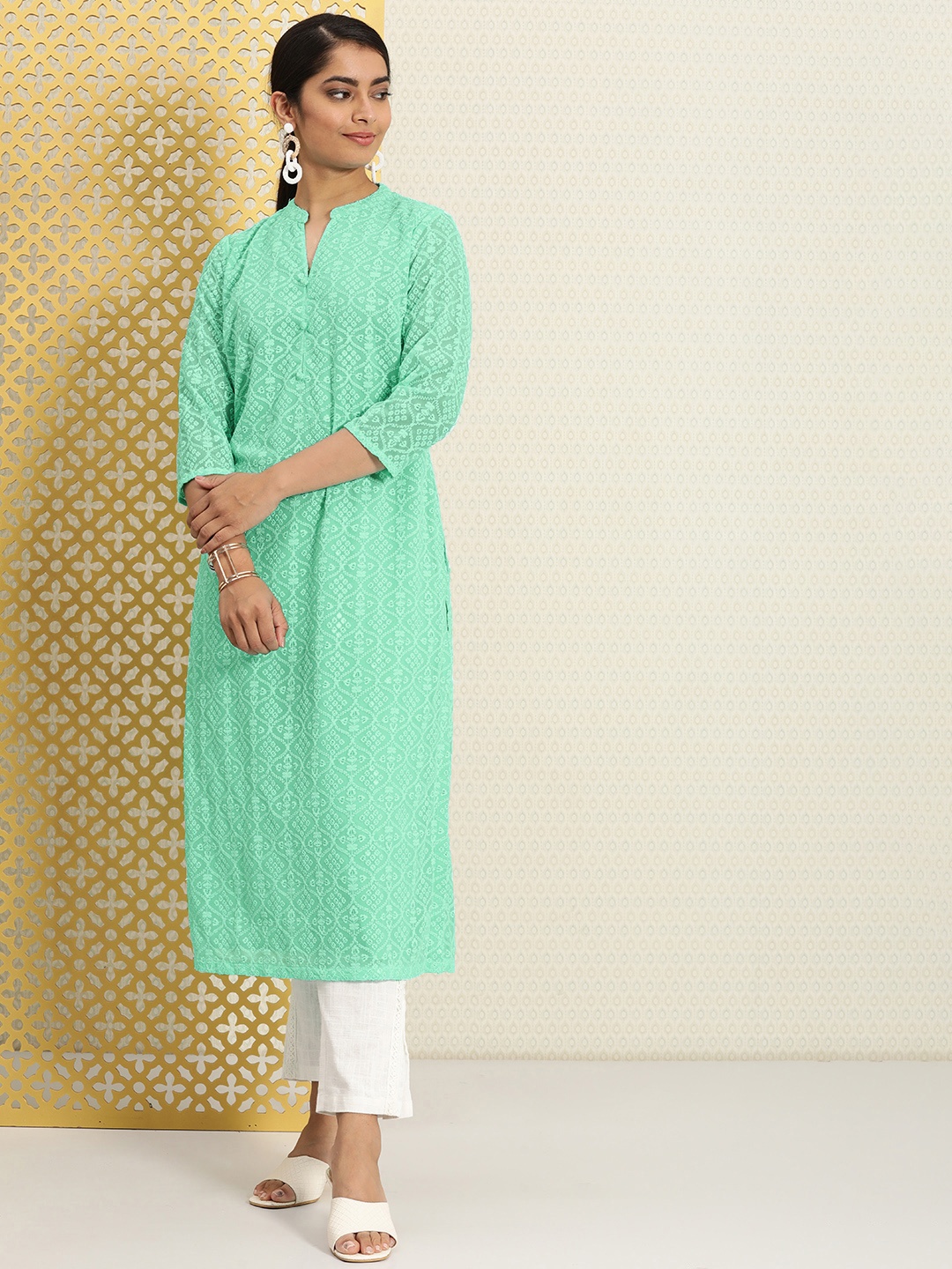 

House of Pataudi Women Blue Embroidered Jashn Kurta