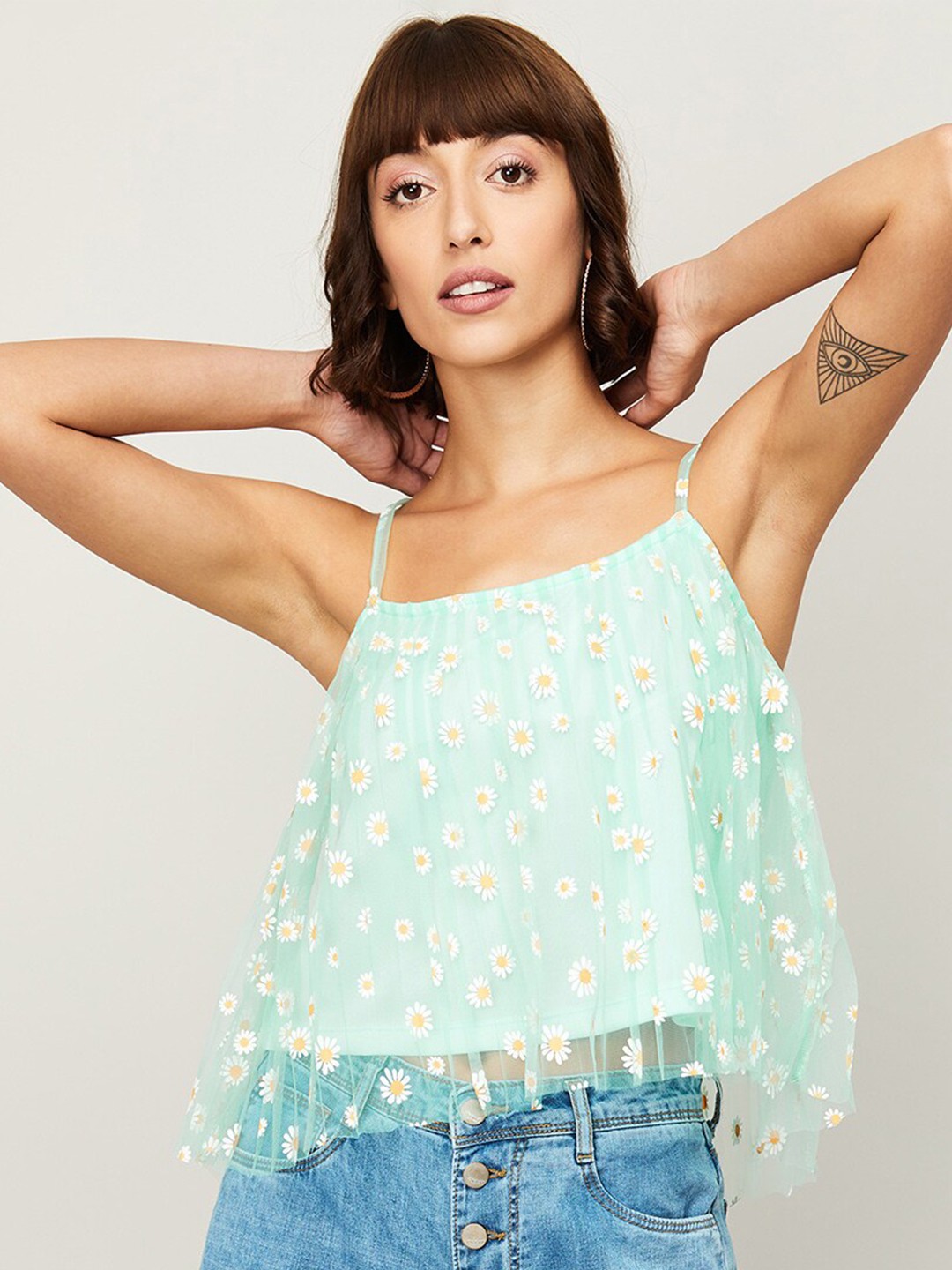 

Ginger by Lifestyle Women Sea-Green Floral Printed A-Line Top