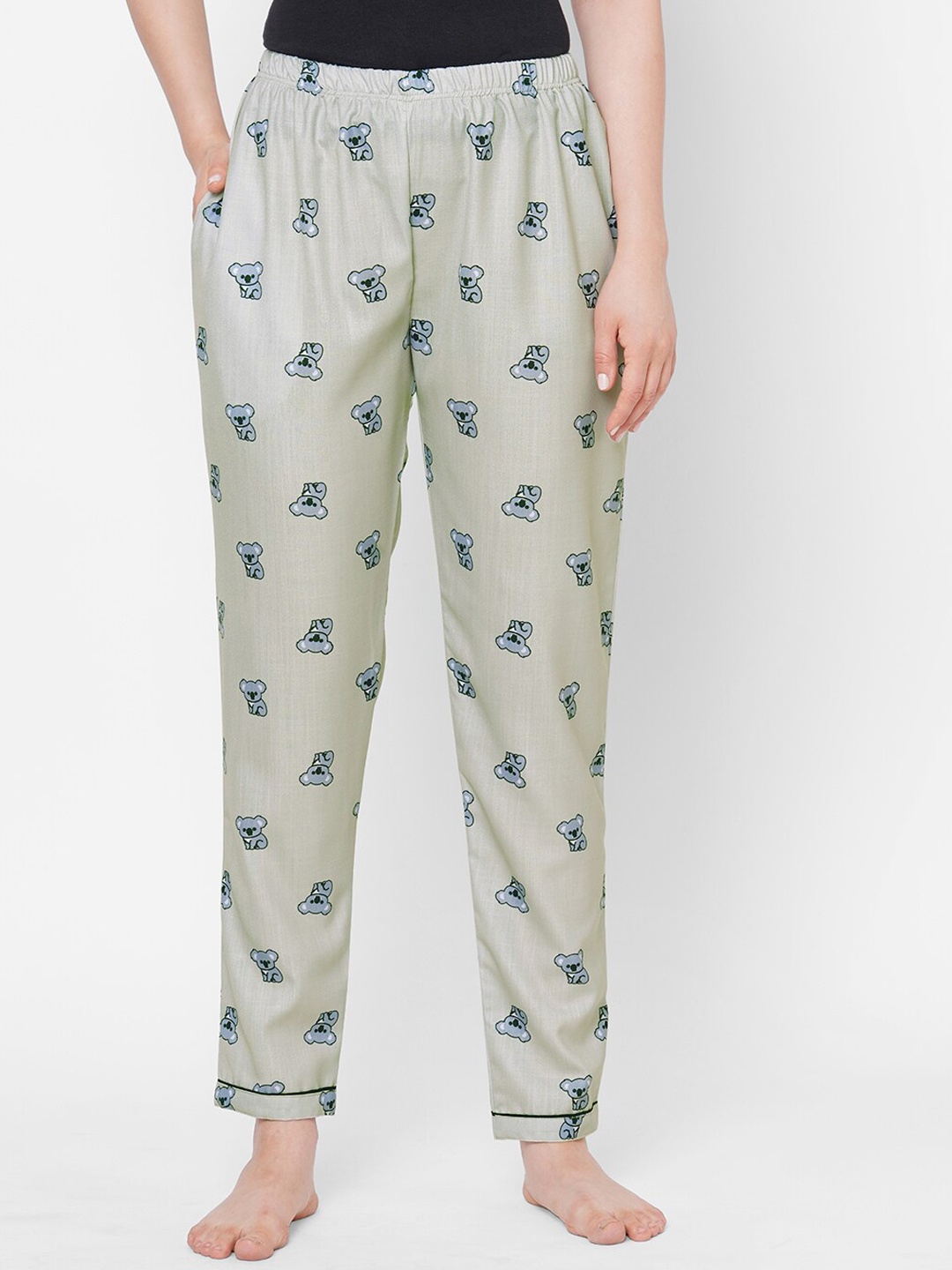 

FashionRack Women Olive Green & Grey Koala Bear Print Lounge Pants