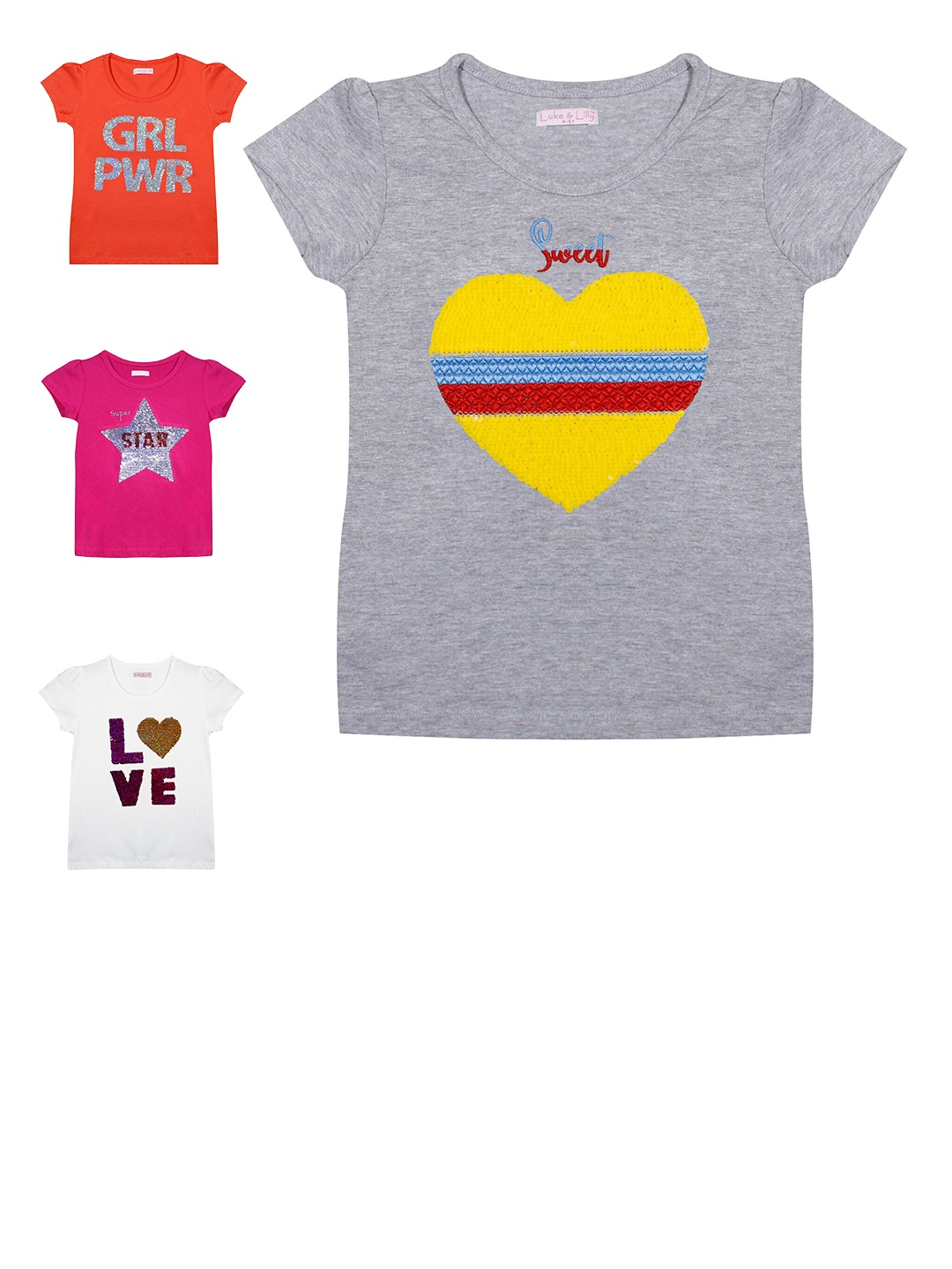 

Luke Lilly Girls Multicoloured Pack Of 4 Pure Cotton T-shirt, Multi