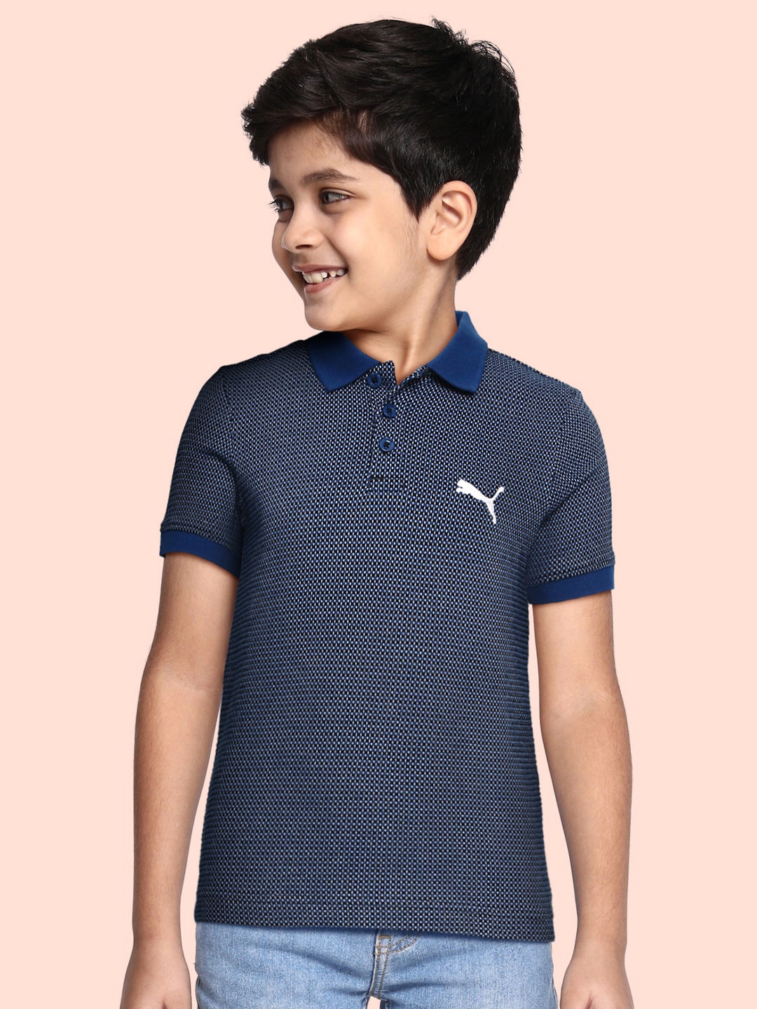 

Puma Boys Blue Jacquard Pure Cotton Polo Collar T-shirt