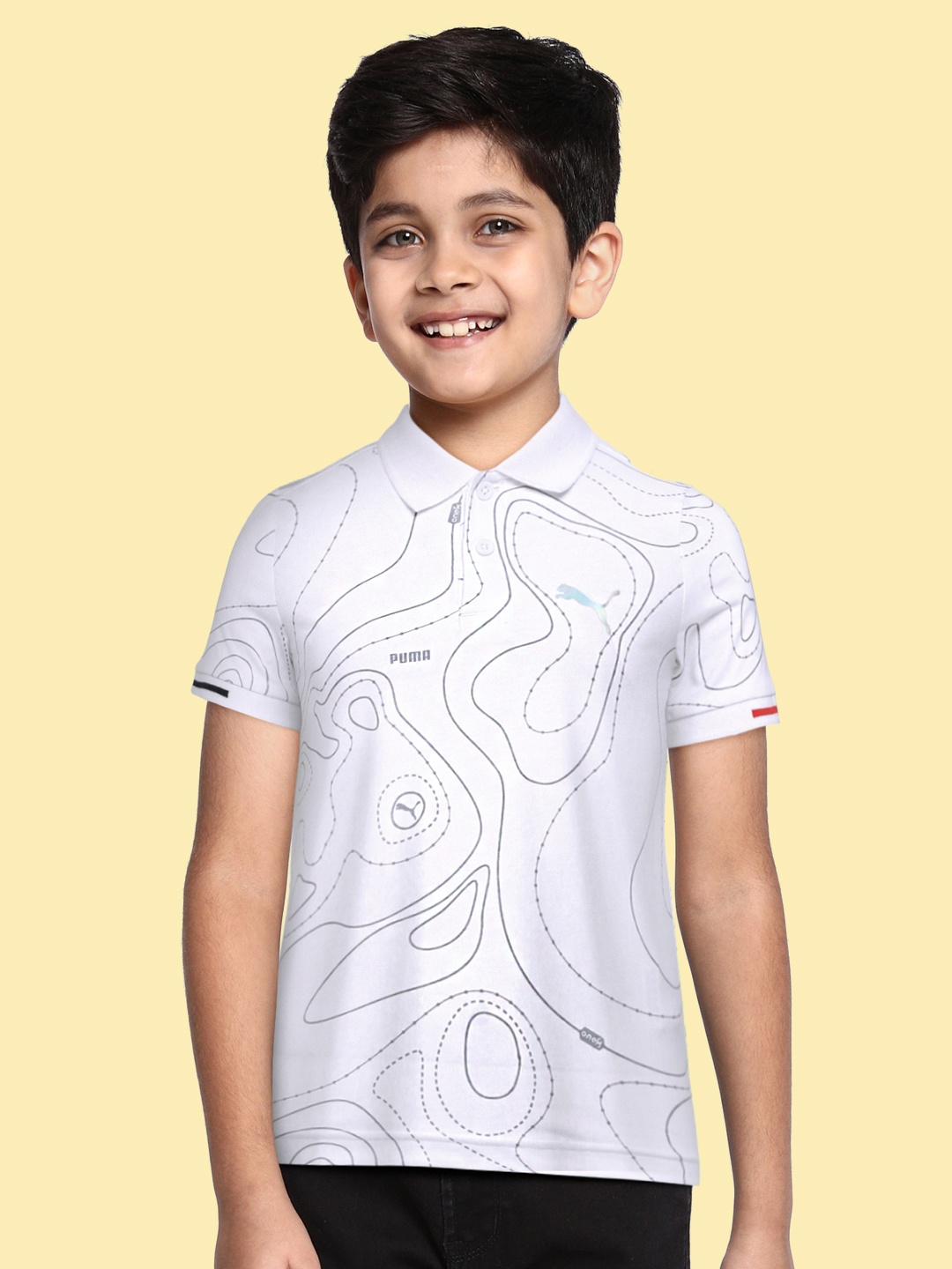 

Puma Boys White one8 Virat Kohli Pure Cotton Printed Polo Collar T-shirt