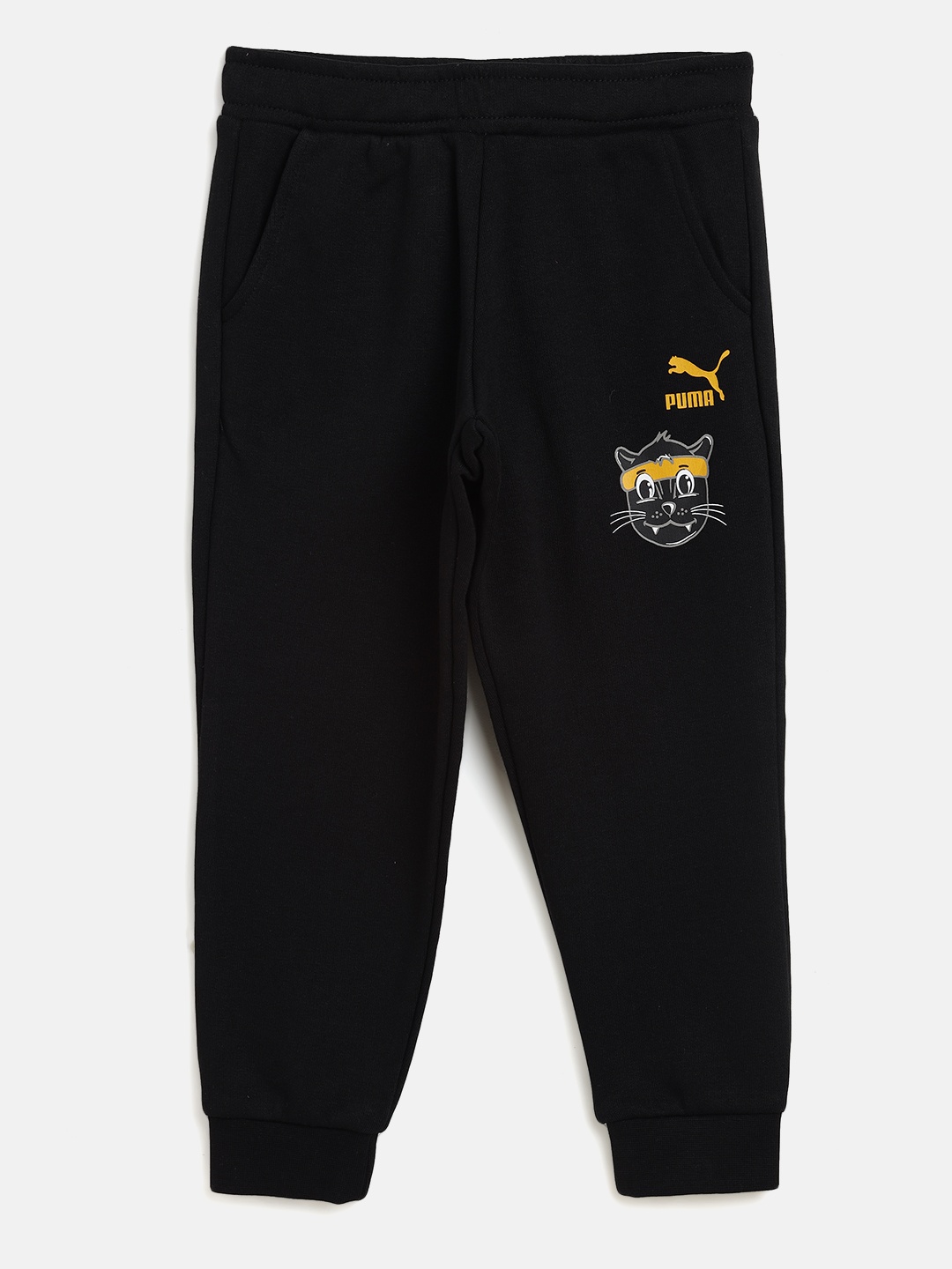 

Puma Kids Regular Fit Solid Sweat Joggers with Cat Print Detail, Black