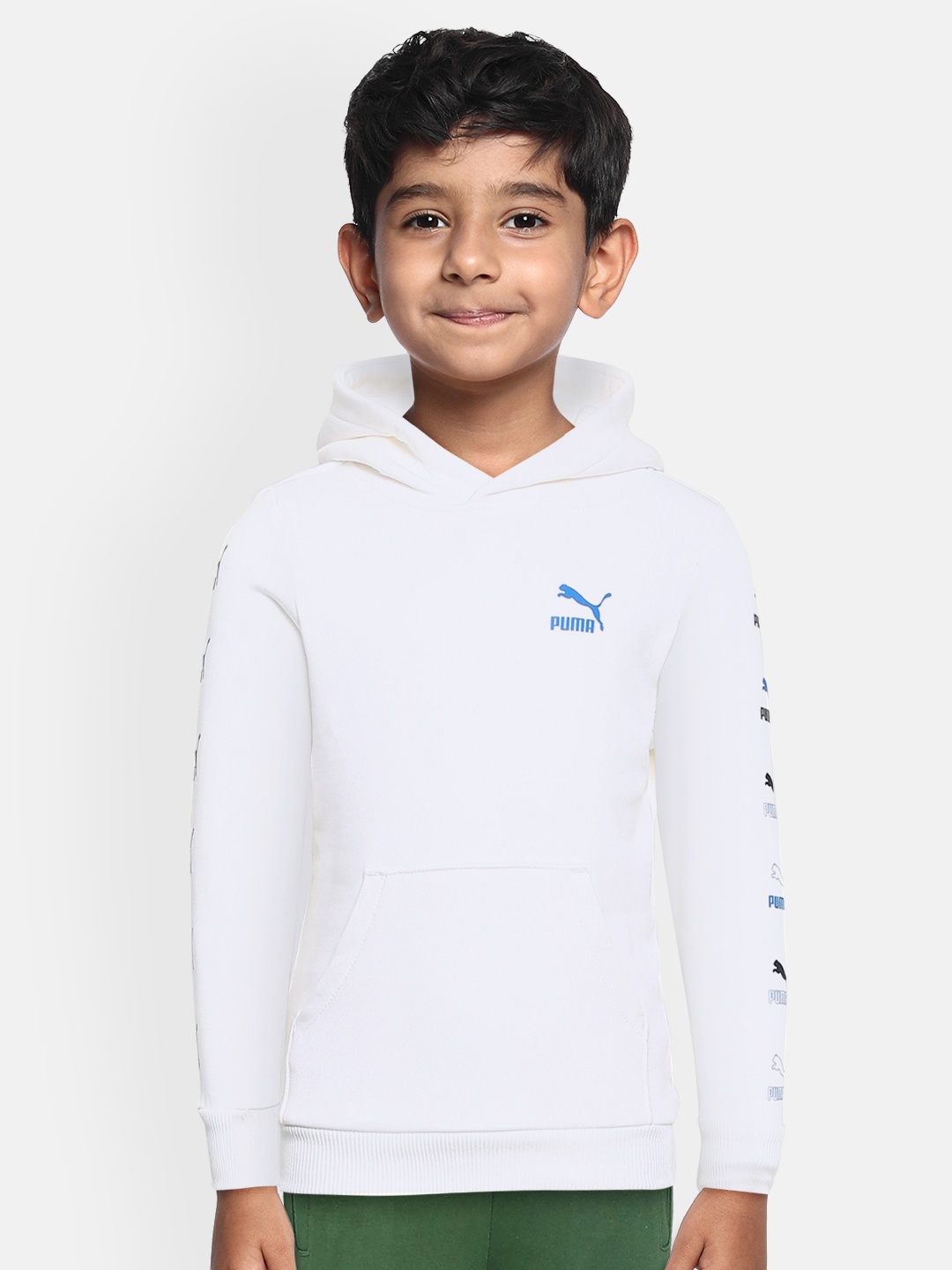 

Puma Boys White Brand Logo Printed Hooded Sweatshirt