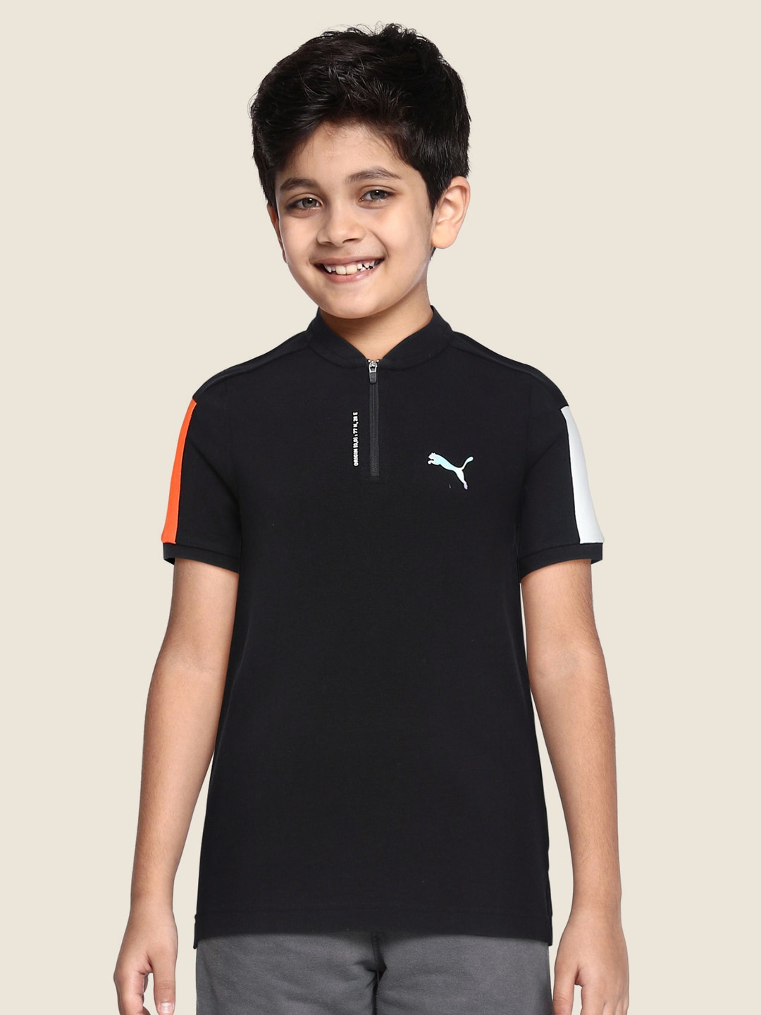 

Puma Boys Black Solid One8 Virat Kohli Stylized Polo Pure Cotton T-shirt