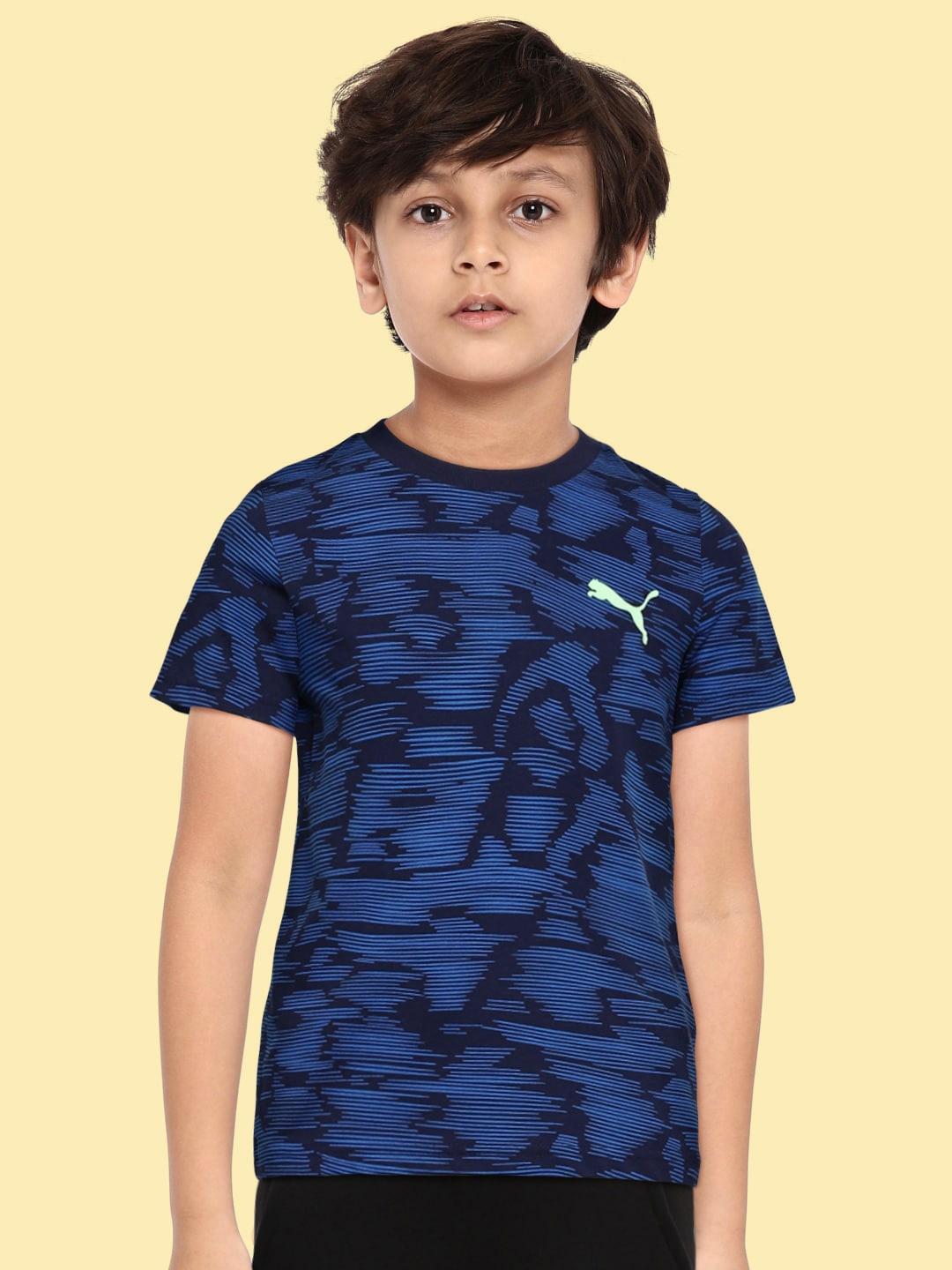 

Puma Boys Blue & Black Printed Active Sport Pure Cotton T-shirt, Navy blue