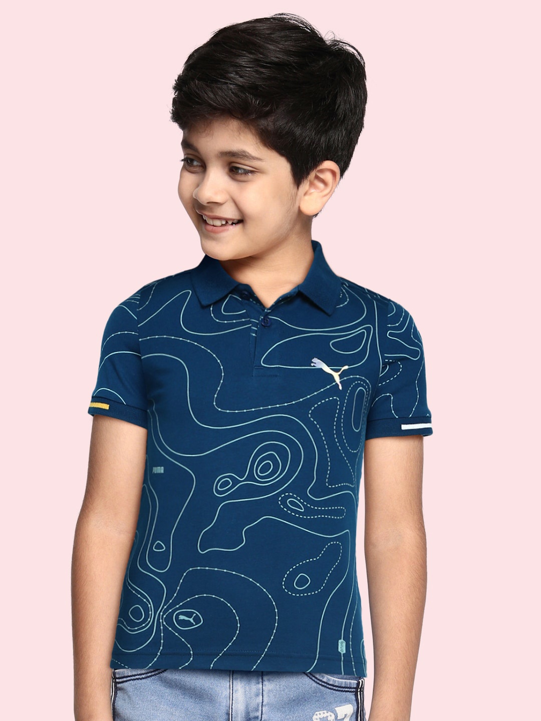 

Puma Boys Blue one8 Virat Kohli Pure Cotton Printed Polo Collar T-shirt