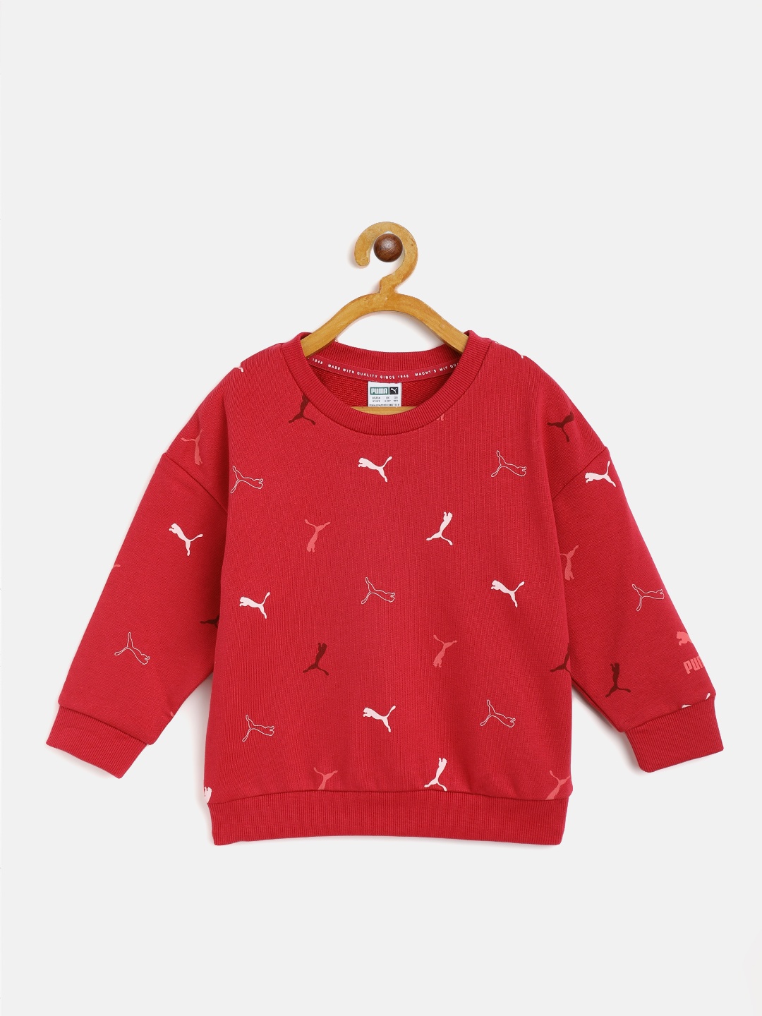 

Puma Girls Pink & White Classics Graphic Crew Brand Logo Print Loose Sweatshirt