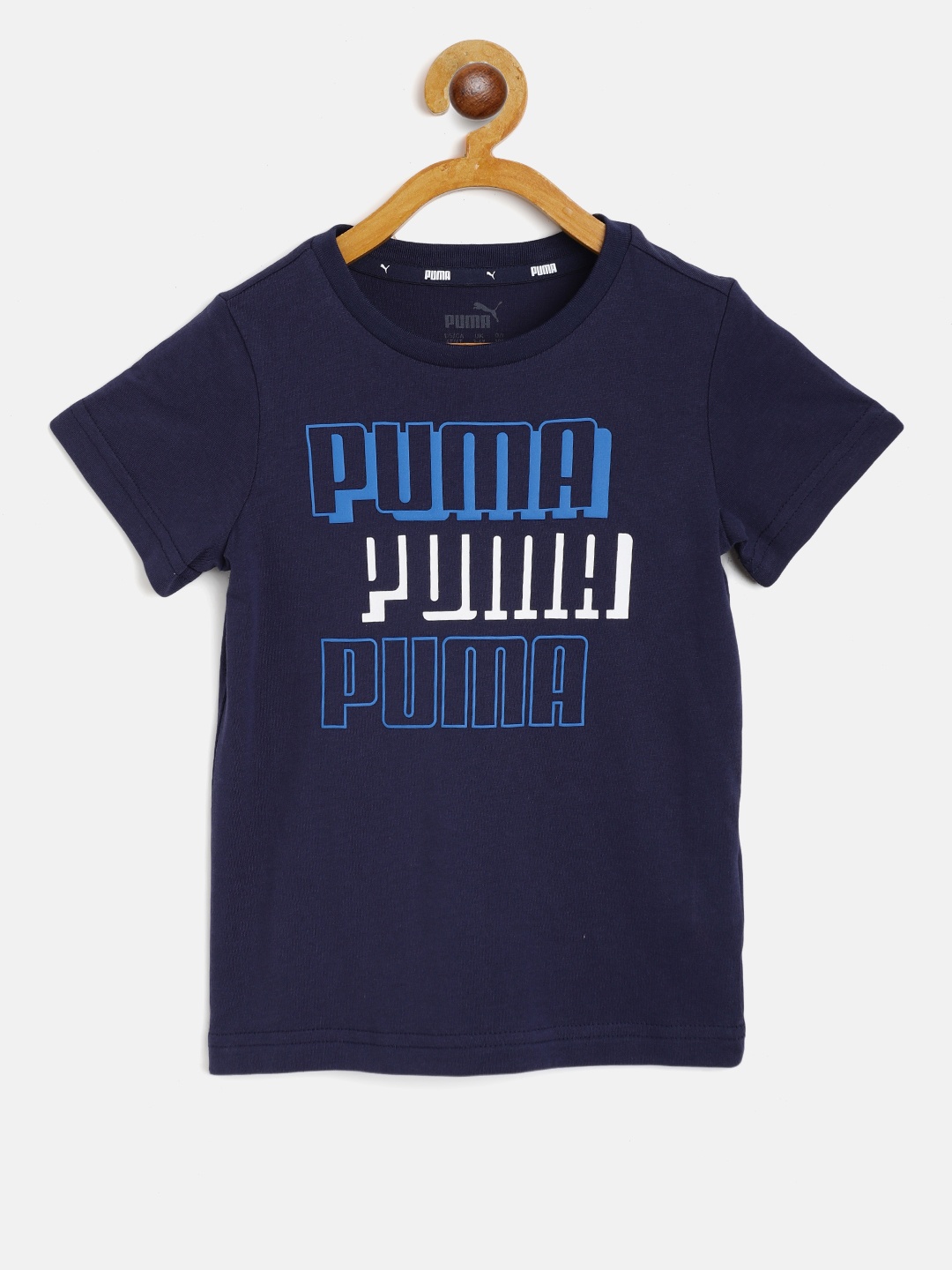 

Puma Boys Navy White Pure Cotton Regular Fit Brand Logo Print Alpha Pure Cotton T-shirt, Navy blue