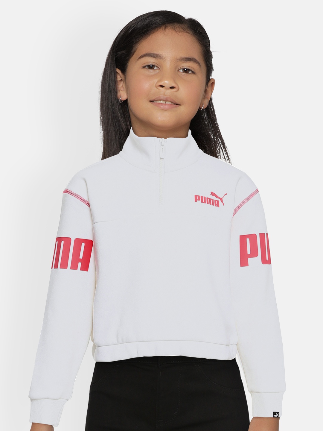 

Puma Girls White PUMA POWER Half-Zip Crew Printed Sweatshirt