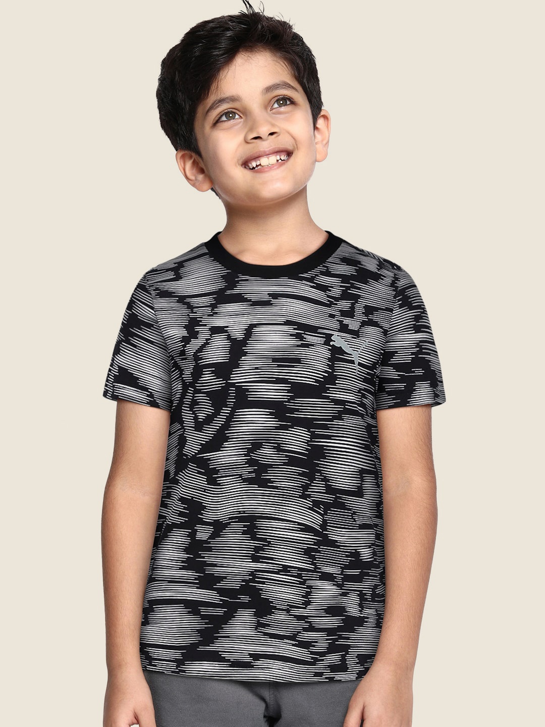 

Puma Boys Black & White Printed Active Sport Pure Cotton T-shirt