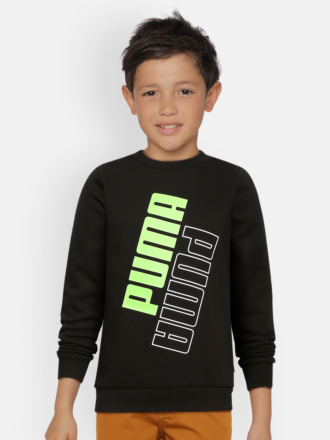 

Puma Boys Black Brand Logo Printed POWER Pullover Sweatshirt