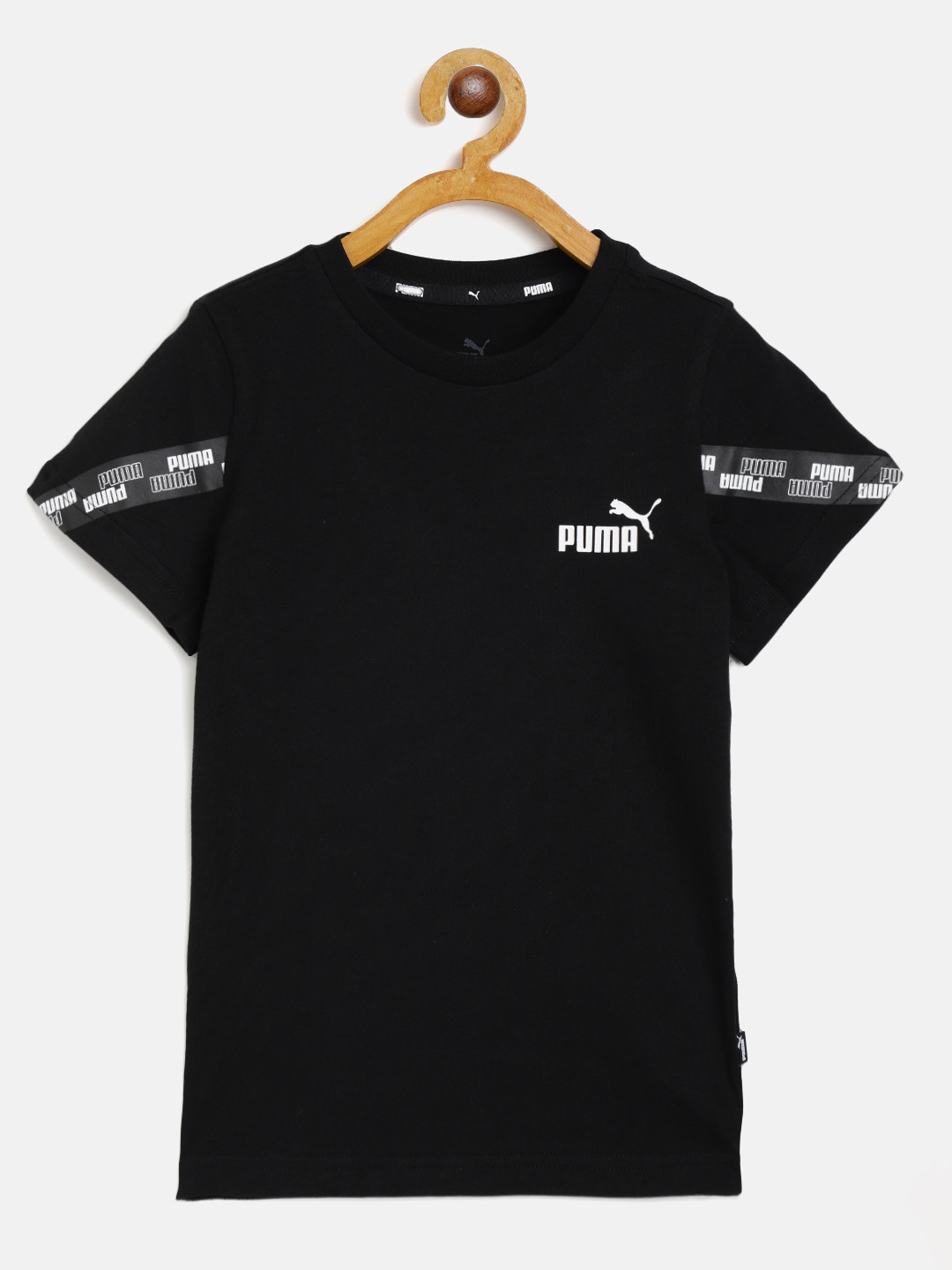 

Puma Boys Black Solid Cotton T-shirt with Brand Logo Print Detail