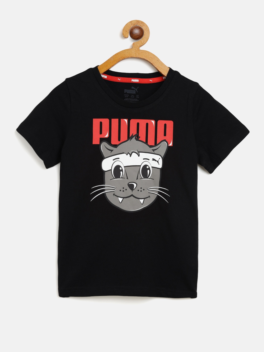 

Puma Kids Regular Fit Brand Logo & Cat Face Print T-shirt, Black