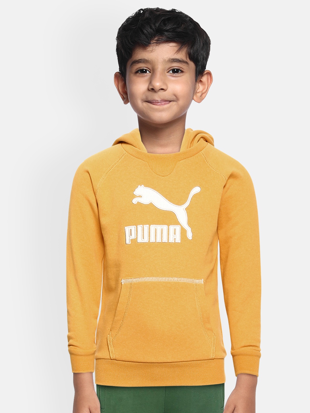 

Puma Kids Regular Fit Brand Logo Printed Hooded Sweatshirt, Yellow
