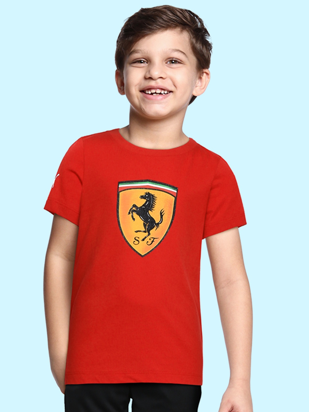 Puma Unisex Kids Red Brand Logo Pure Cotton Ferrari Race Pure Cotton T-shirt