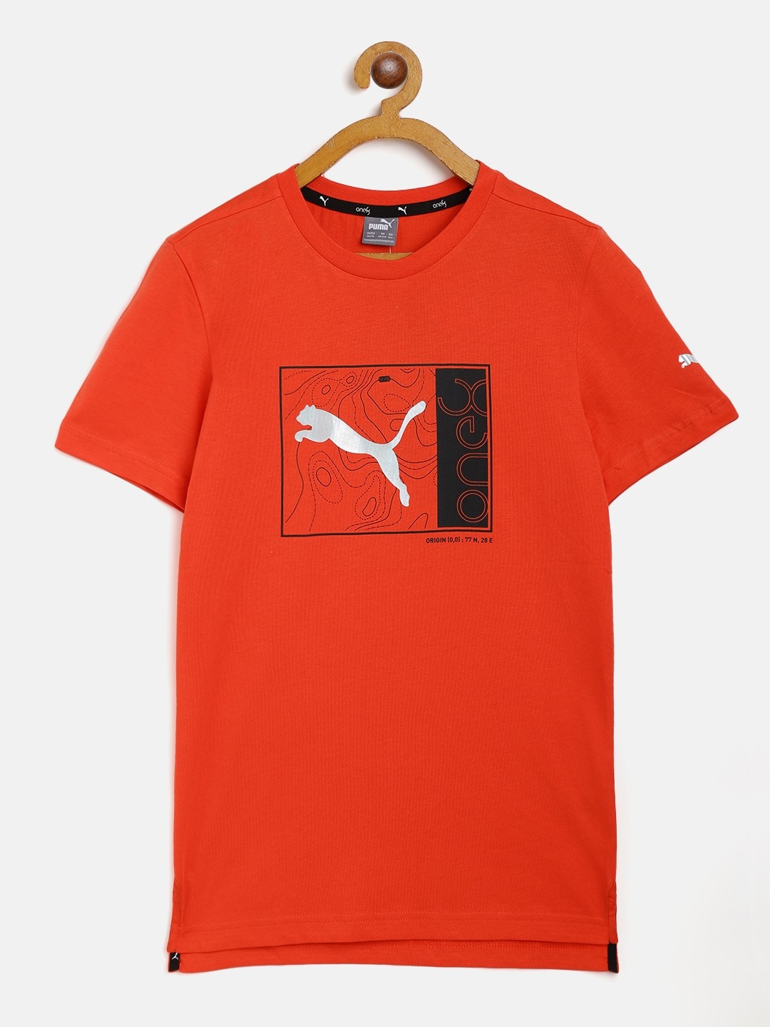 

Puma Boys Orange & Silver-Toned Brand Logo One8 Virat Kohli Graphic Print T-shirt
