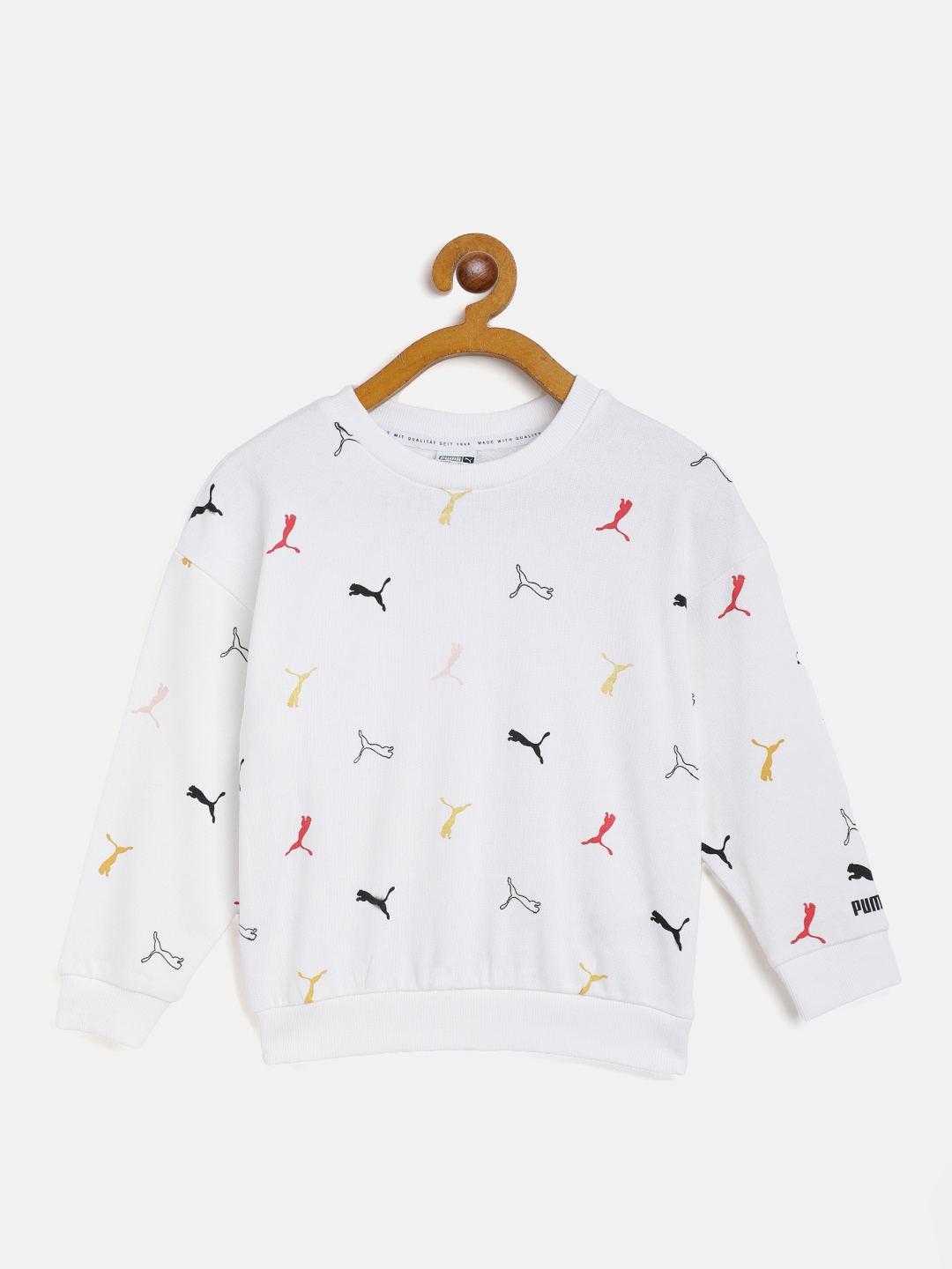

Puma Girls White & Red Classics Graphic Crew Brand Logo Print Loose Sweatshirt