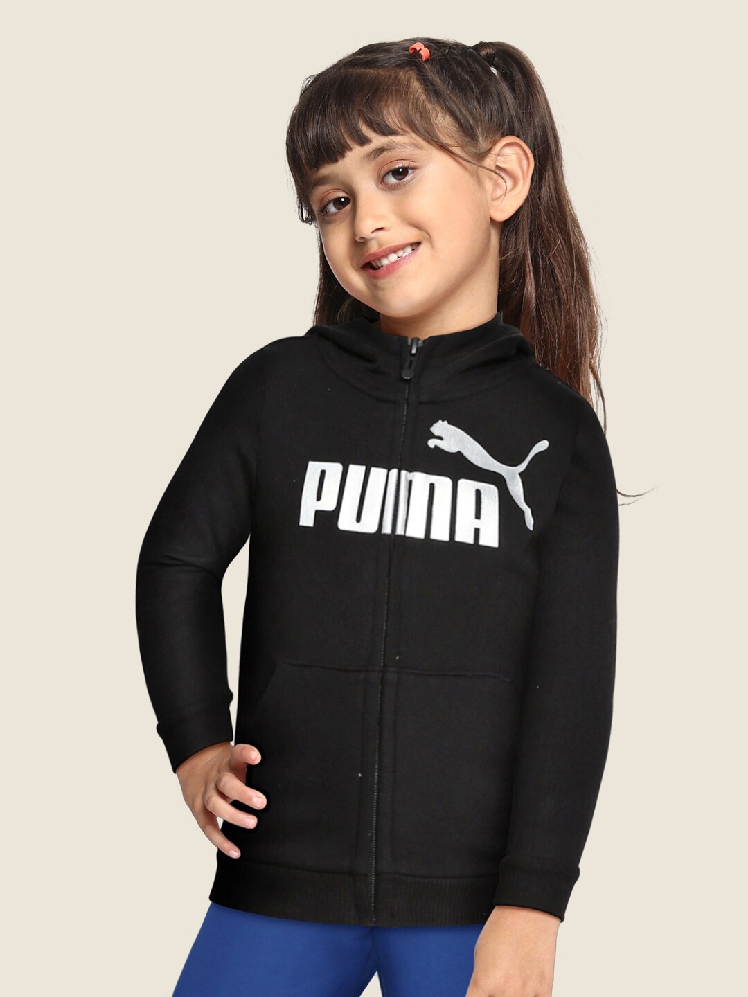 

Puma Girls Black Essential+ Logo Full-Zip Hooded Jacket