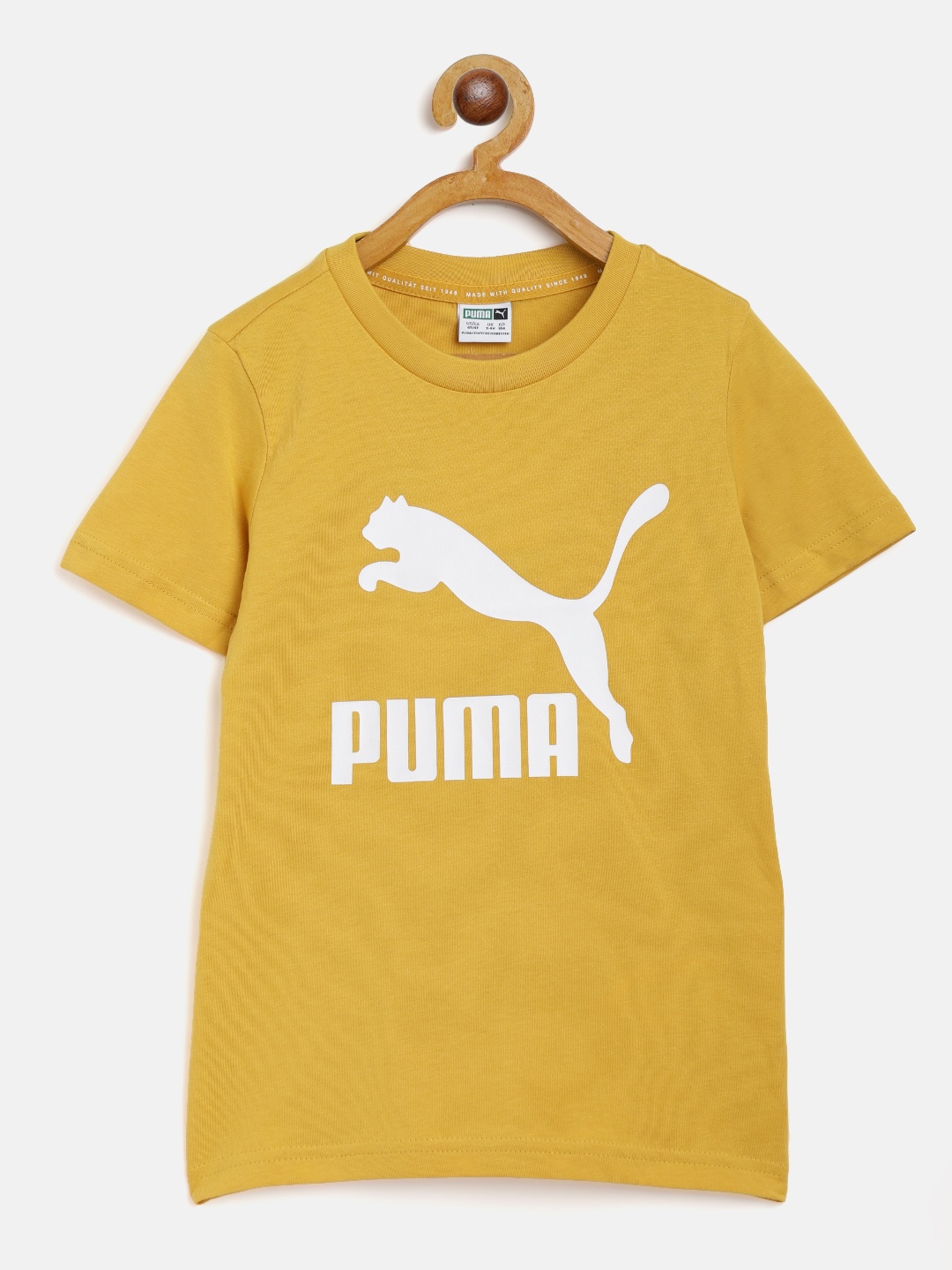 

Puma Boys Mustard Yellow & White Brand Logo Print Classics Round Neck T-shirt