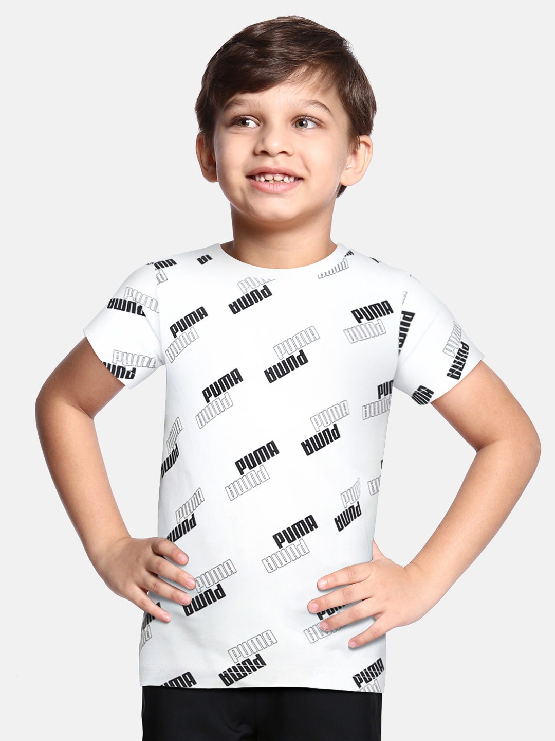 

Puma Boys White Brand Logo Printed Power Pure Cotton T-shirt