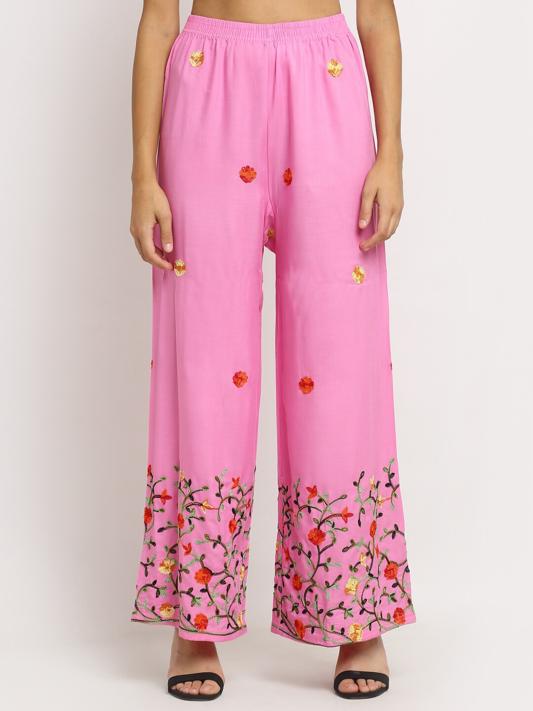 

NEUDIS Women Pink & Red Floral Embroidered Ethnic Palazzos