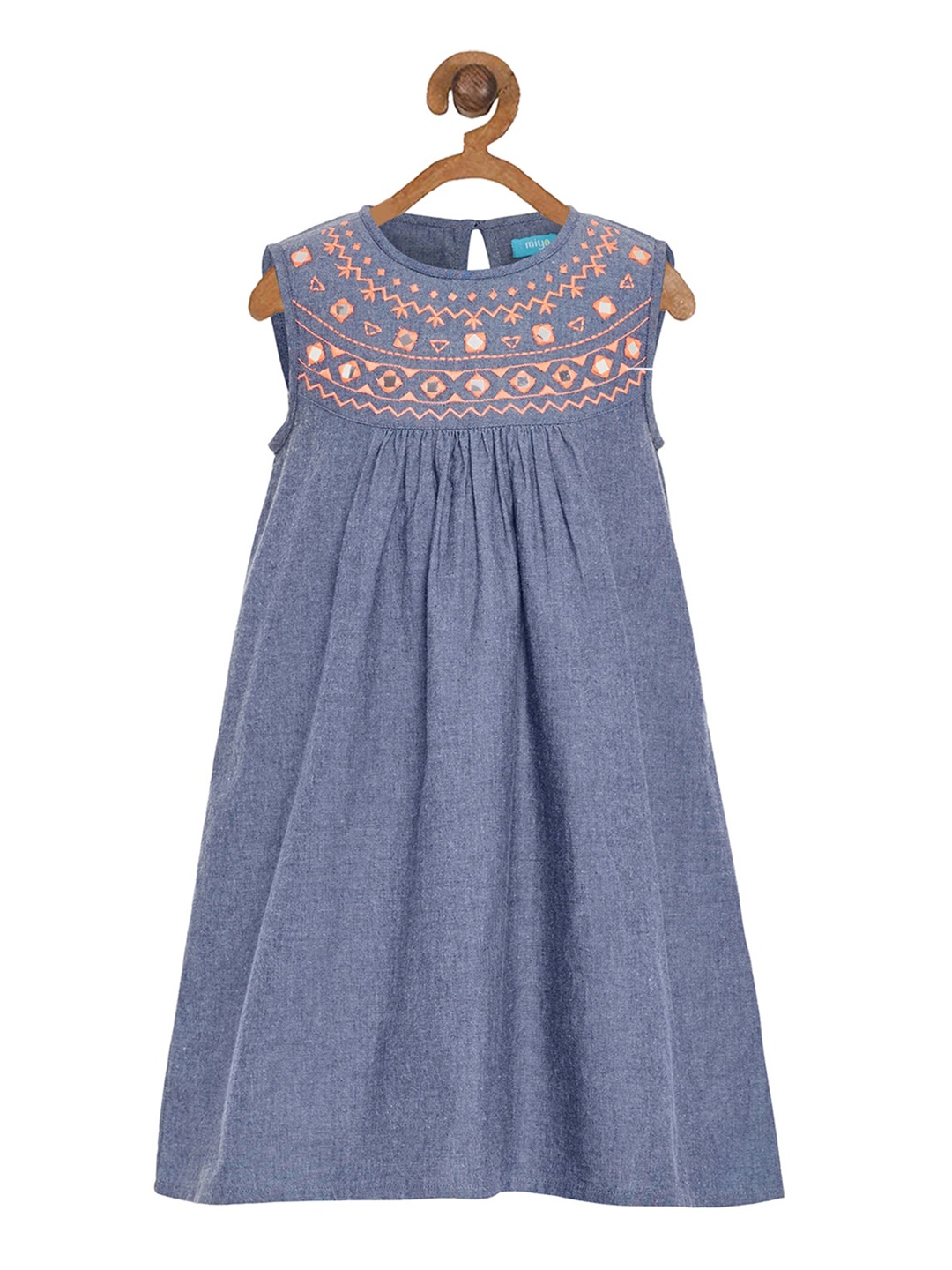 

Miyo Girls Grey & Orange Embroidered A-Line Dress