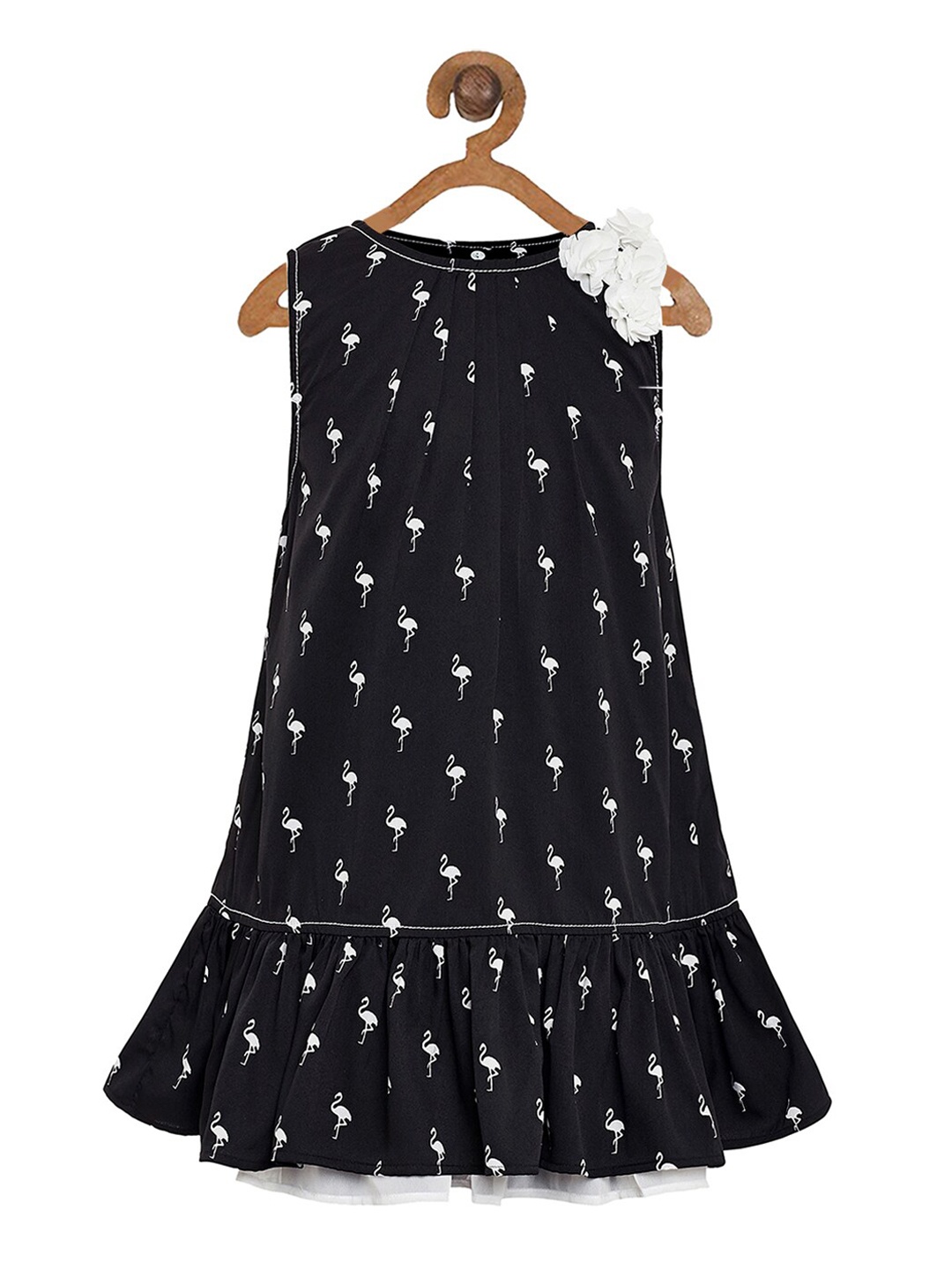 

Miyo Girls Black & White Printed A-Line Dress