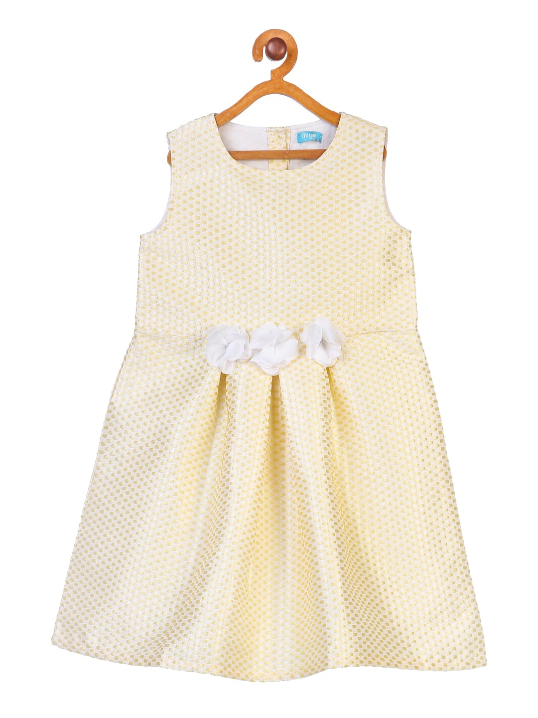 

Miyo Girls Yellow & White Self Design Dress