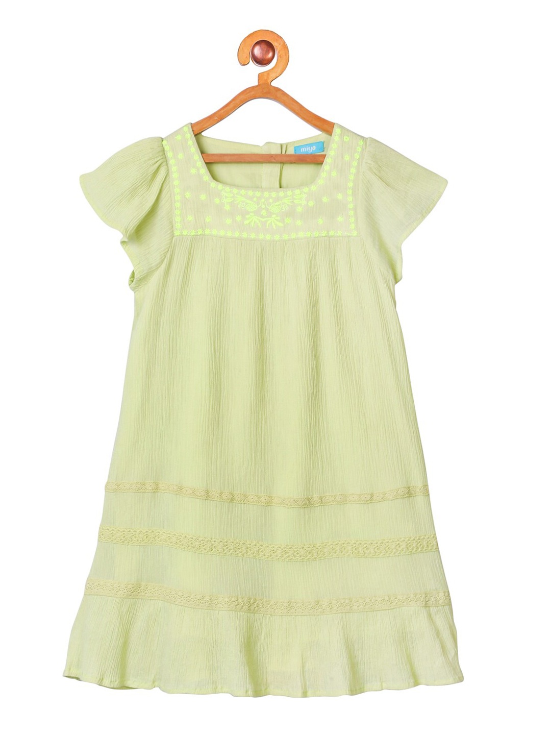 

Miyo Girls Lime Green Embroidered A-Line Dress