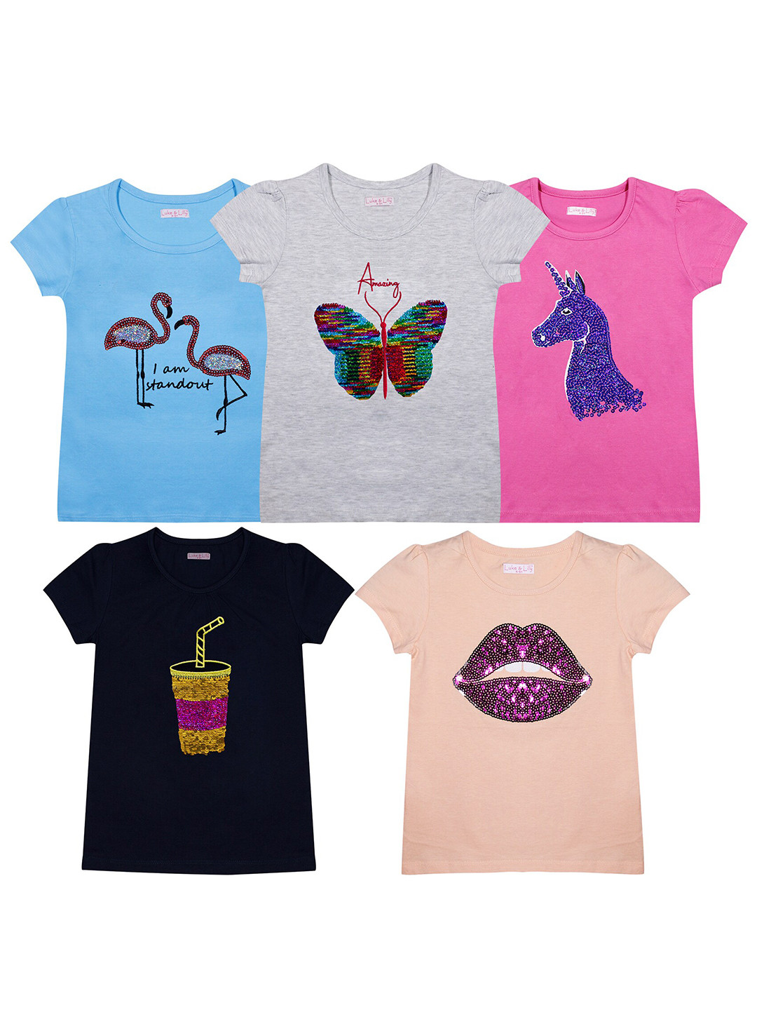 

Luke & Lilly Girls Pack Of 5 T-shirts, Blue
