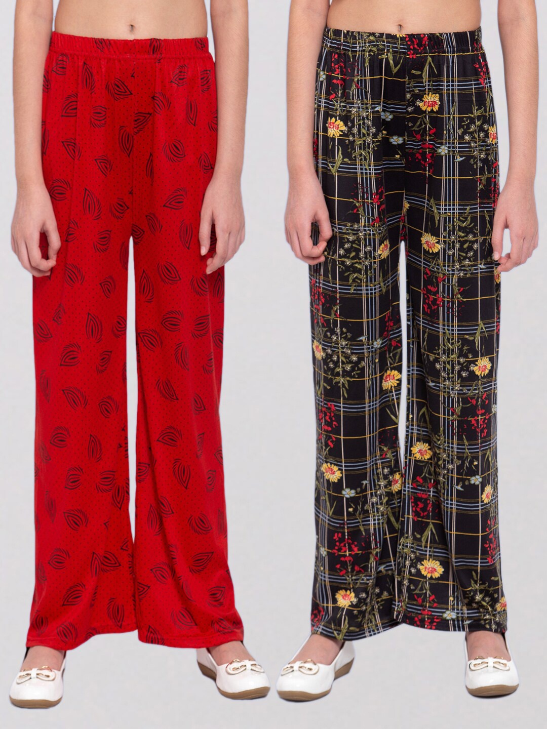 

KLOTTHE Pack of 2 Girls Black & Red Printed Palazzos
