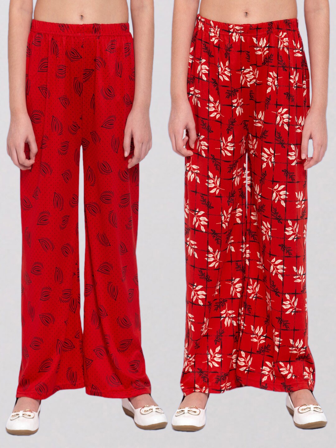 

KLOTTHE Girls Red Pack of 2 Floral Printed Palazzos