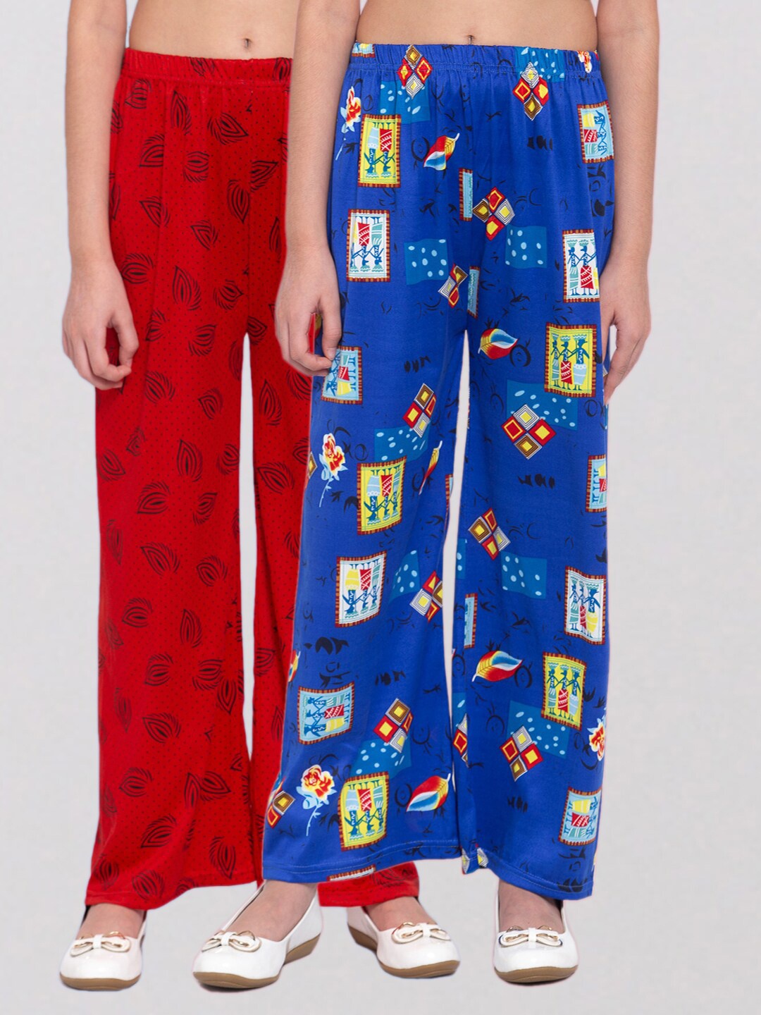 

KLOTTHE Girls Set of 2 Multi Printed Palazzos, Red