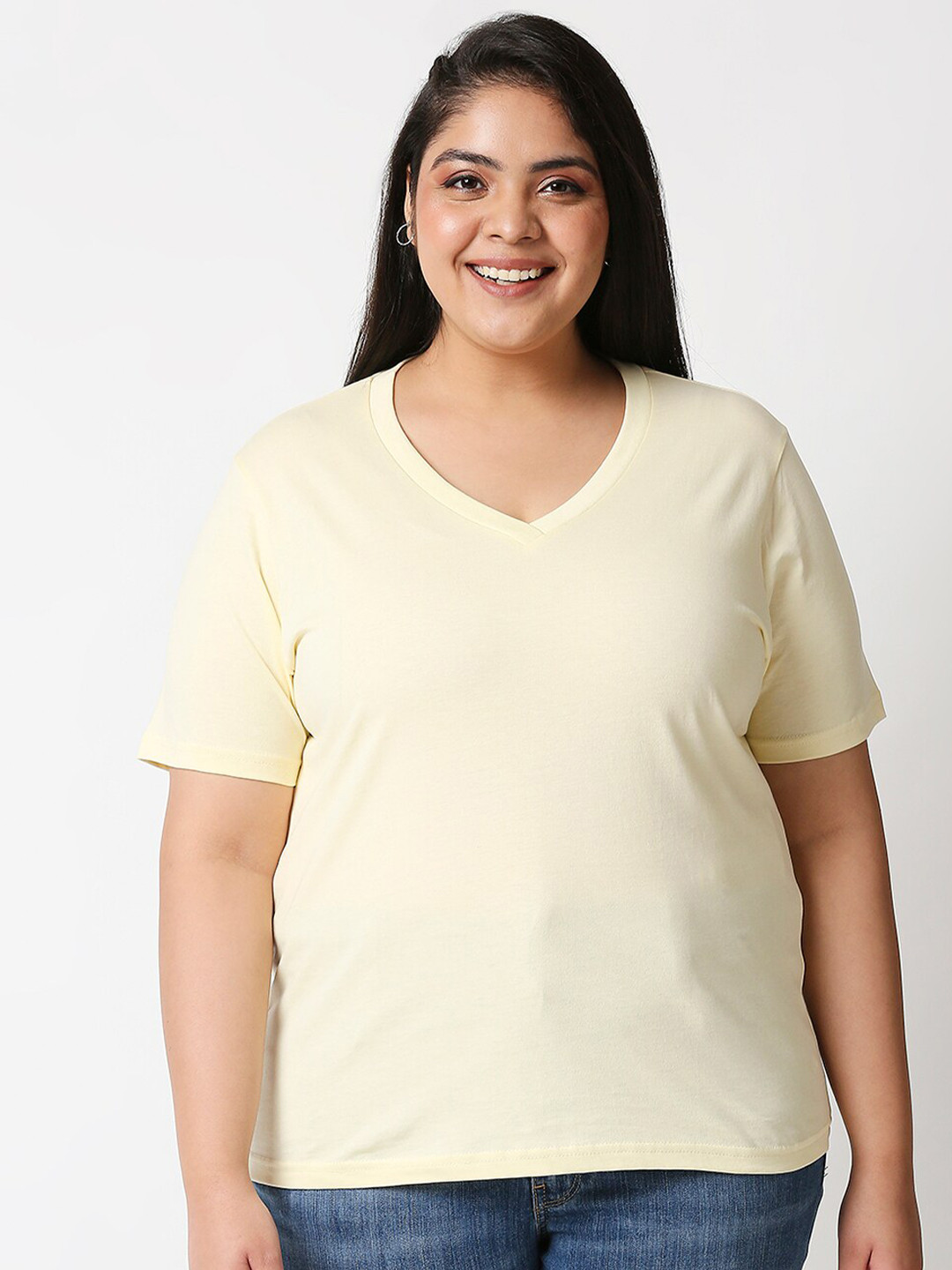 

20Dresses Women Yellow V-Neck Raw Edge T-shirt
