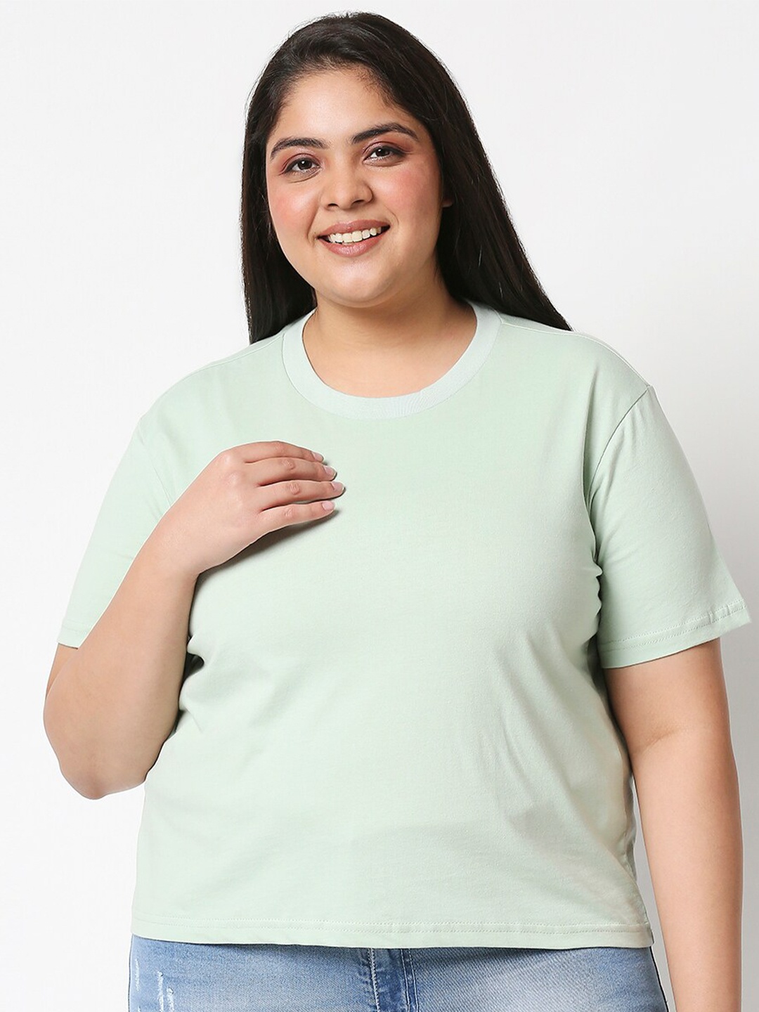 

20Dresses Women Sea Green Drop-Shoulder Sleeves Regular Fit T-shirt