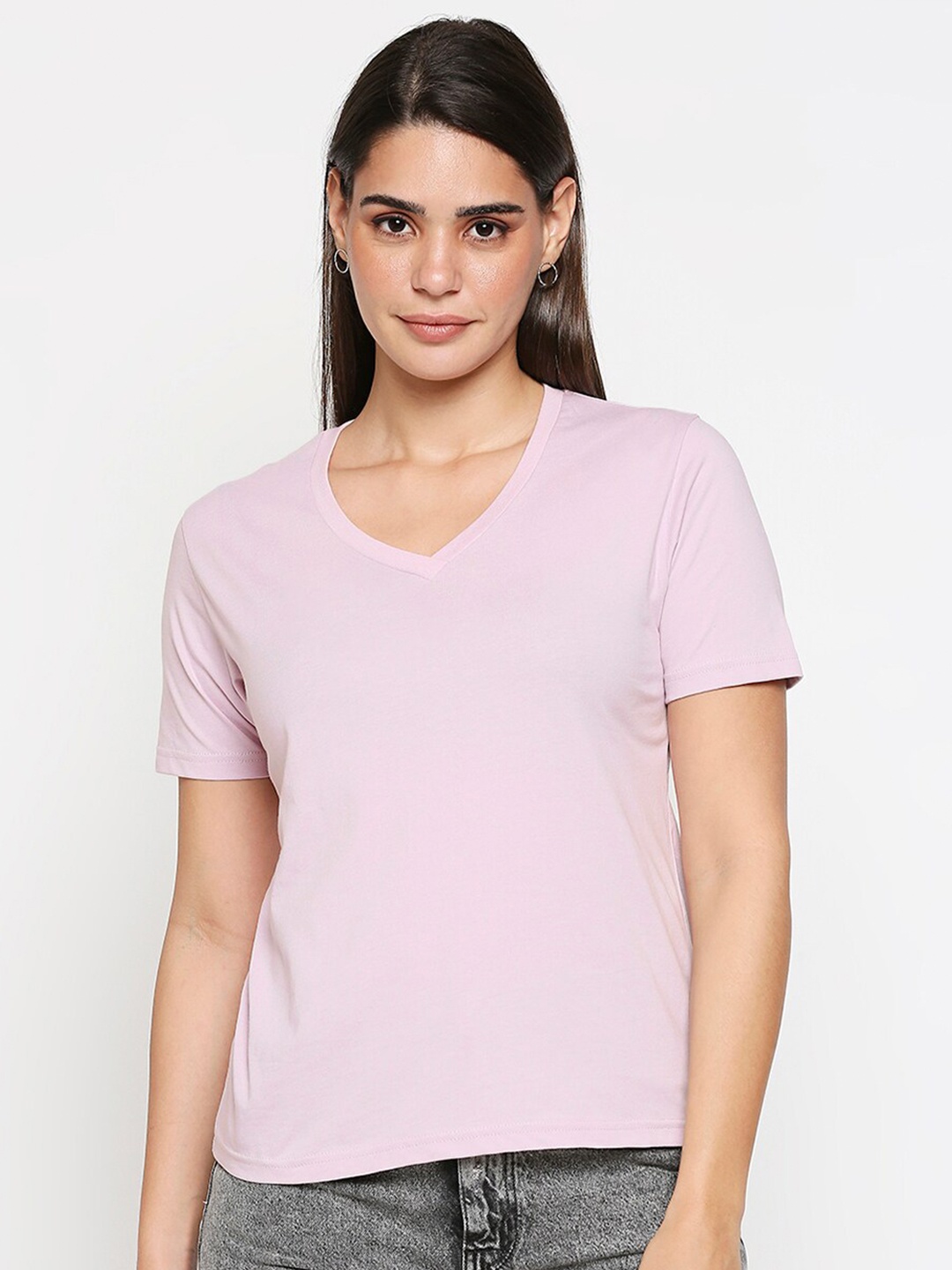 

20Dresses Women Pink Solid V-Neck Regular Fit T-shirt