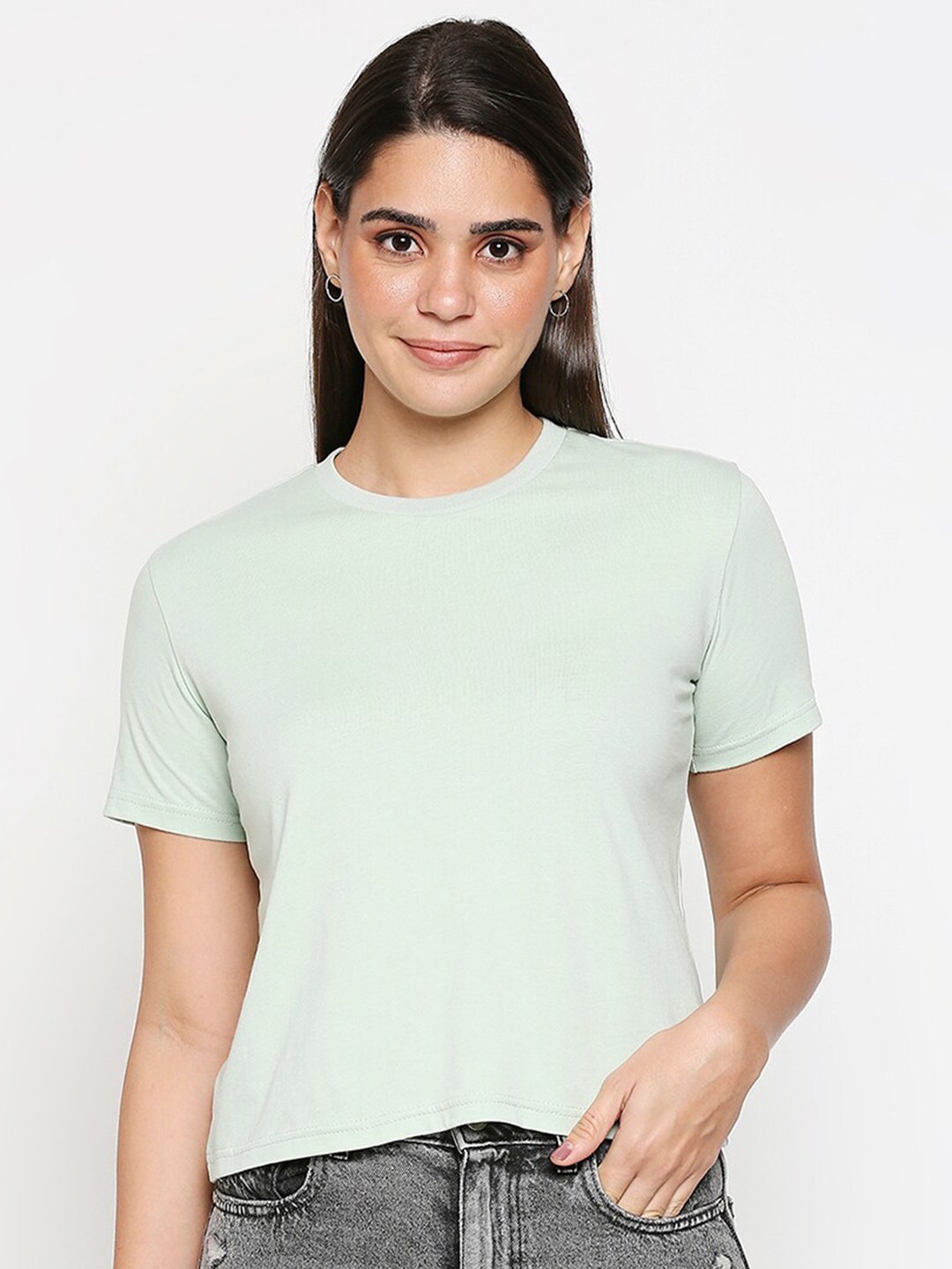 

20Dresses Women Sea Green Solid Regular Fit T-shirt