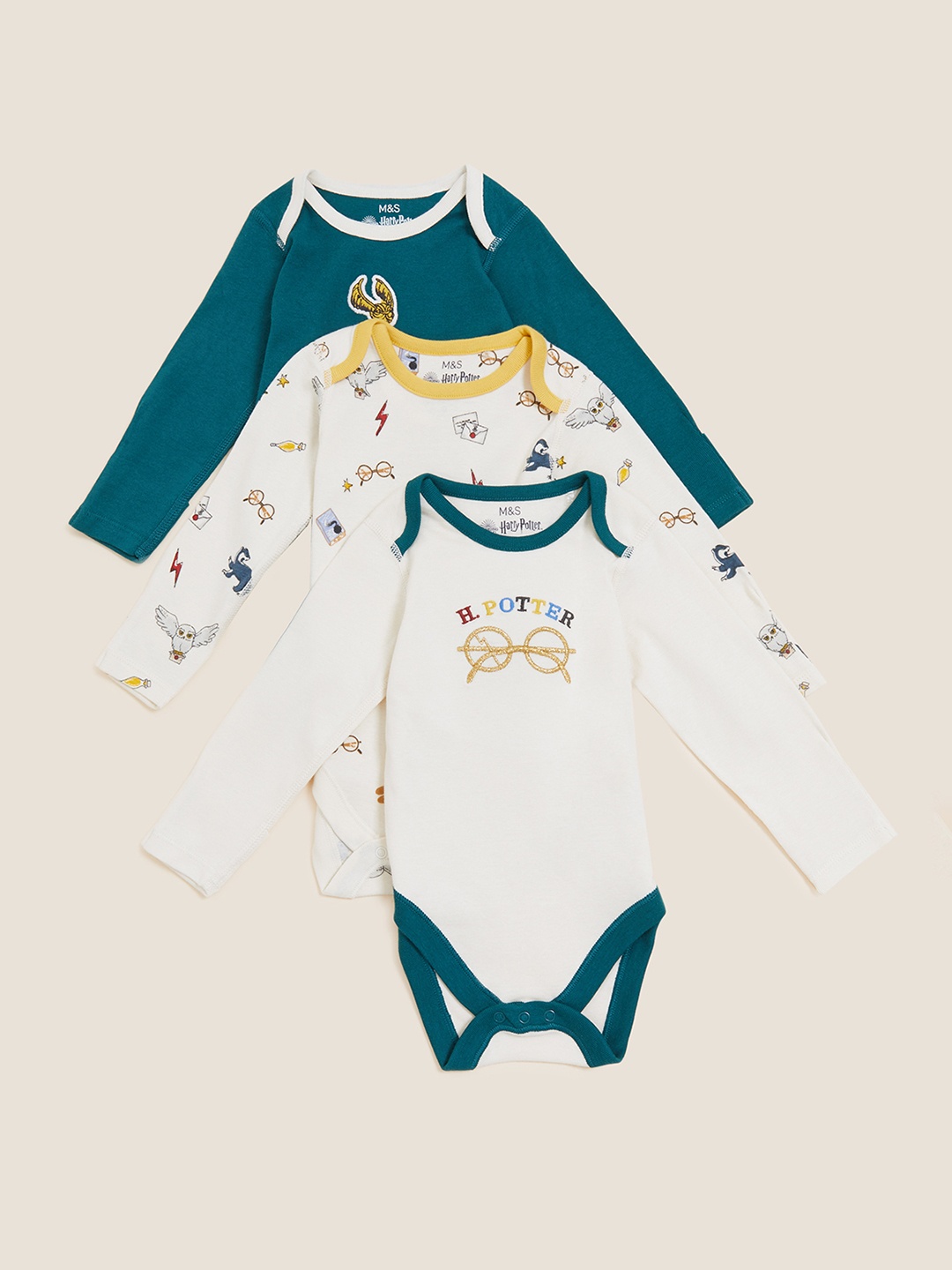 

Marks & Spencer Kids Pack of 3 Pure Cotton Bodysuits, Green