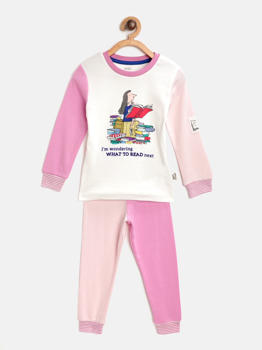 

Marks & Spencer Girls White & Pink Matilda Printed Pure Cotton Pyjama Set