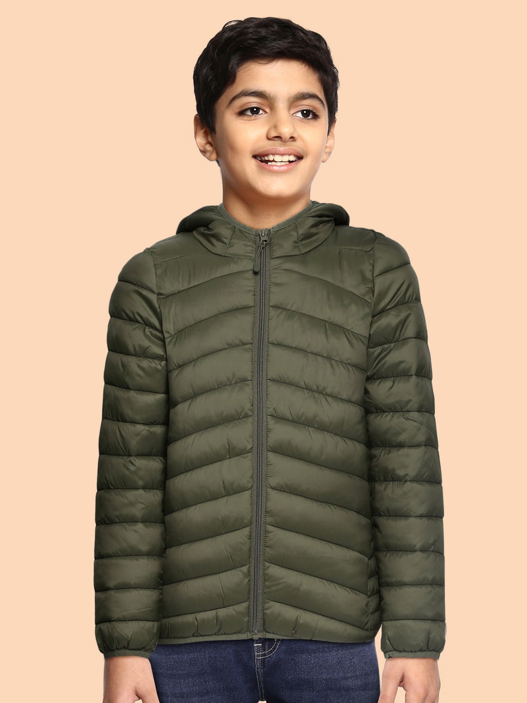 

Marks & Spencer Boys Olive Green Solid Stormwear Hooded Puffer Jacket