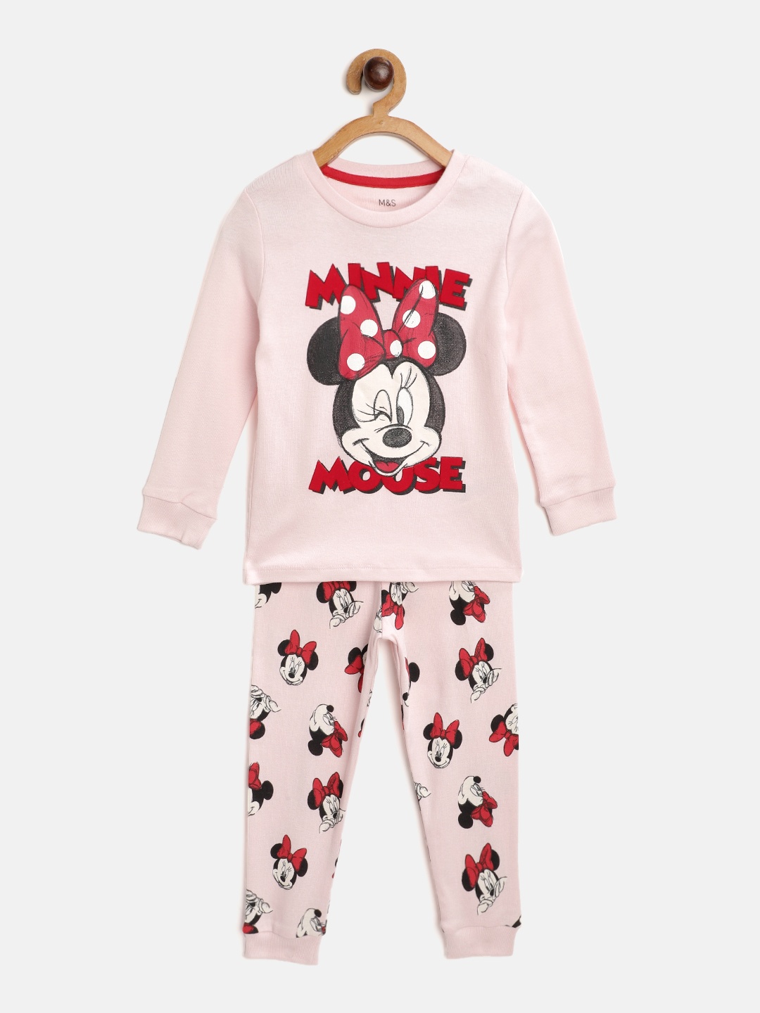 

Marks & Spencer Girls Pink & Red Minnie Mouse Printed Pure Cotton Pyjama Set