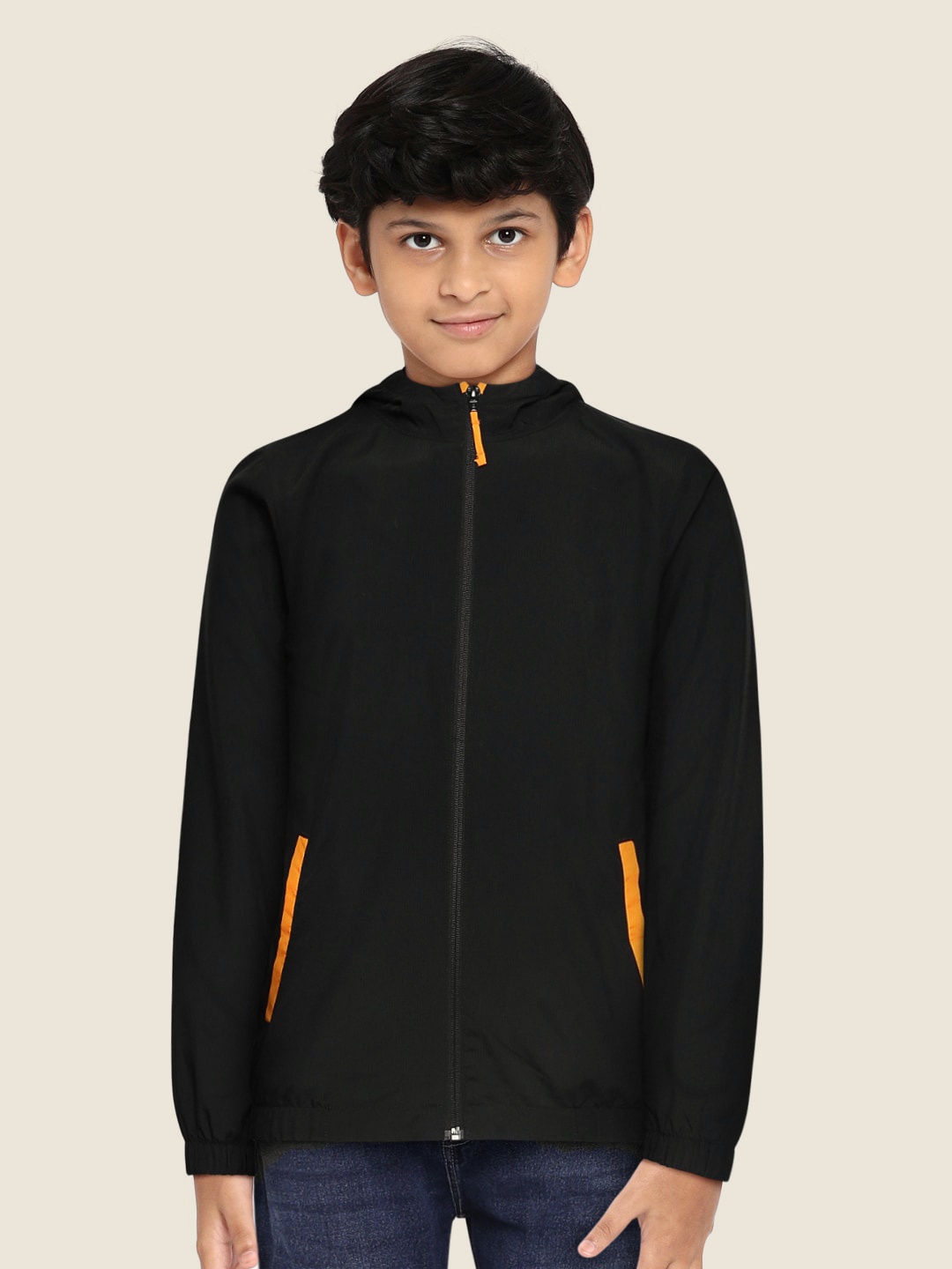 

Marks & Spencer Boys Black Self-Checked Hooded Bomber Jacket