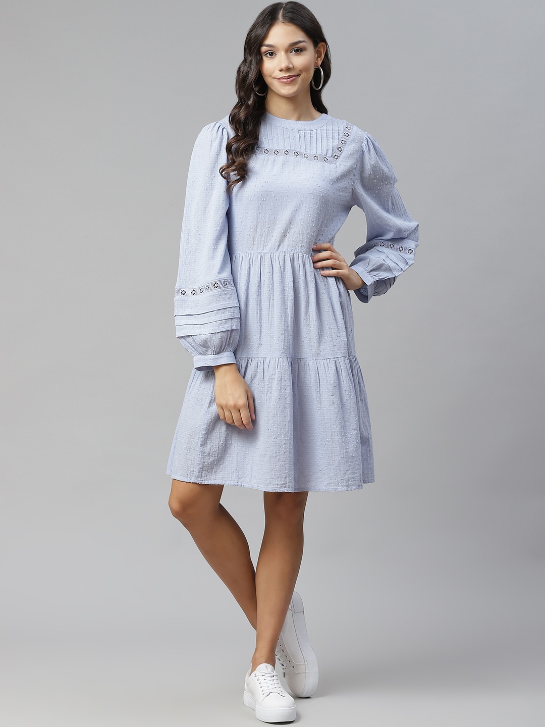 

Marks & Spencer Women Blue Dobby Weave Cotton A-Line Dress