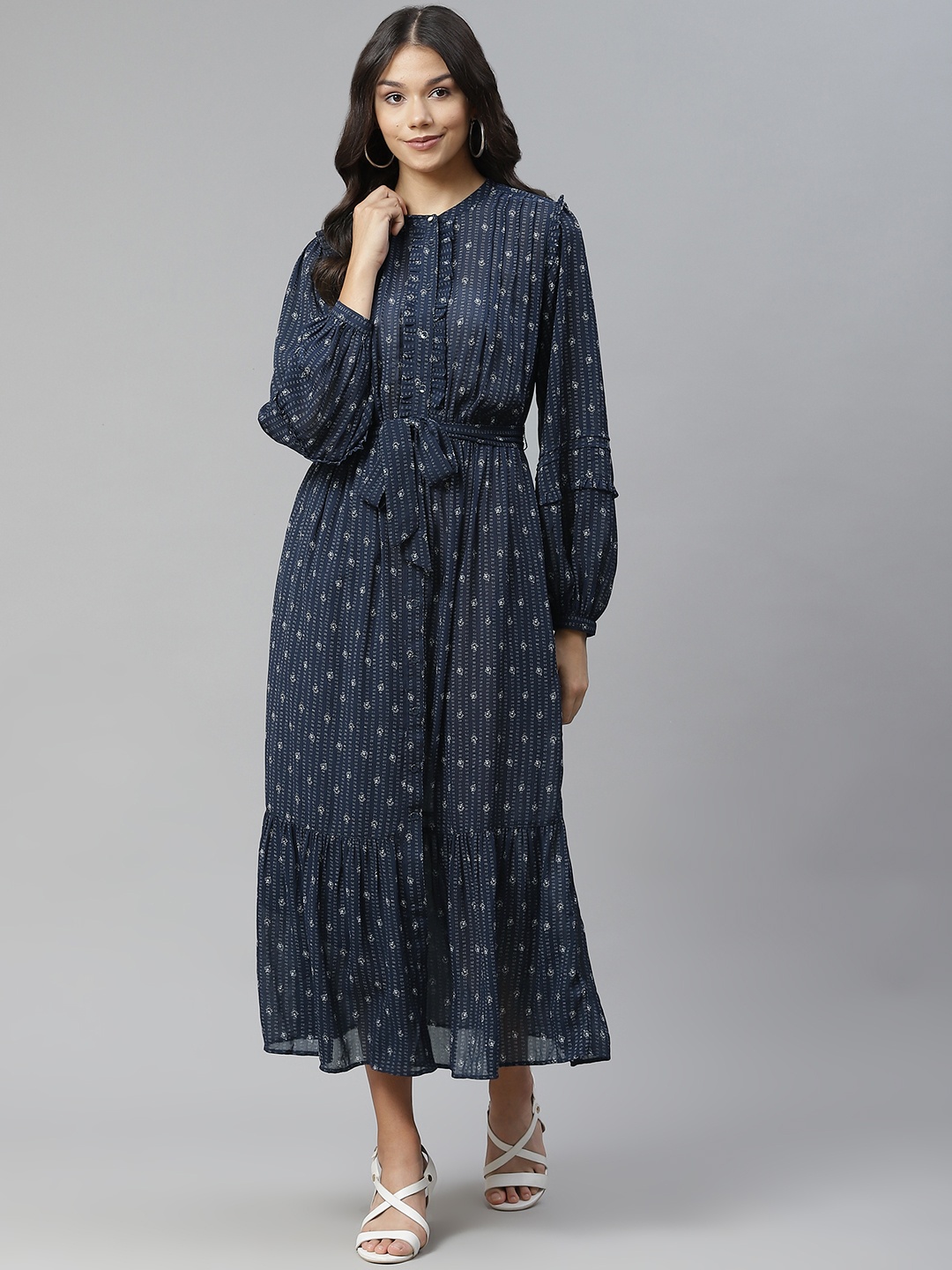 

Marks & Spencer Navy Blue Ethnic Motifs Ethnic Maxi Dress