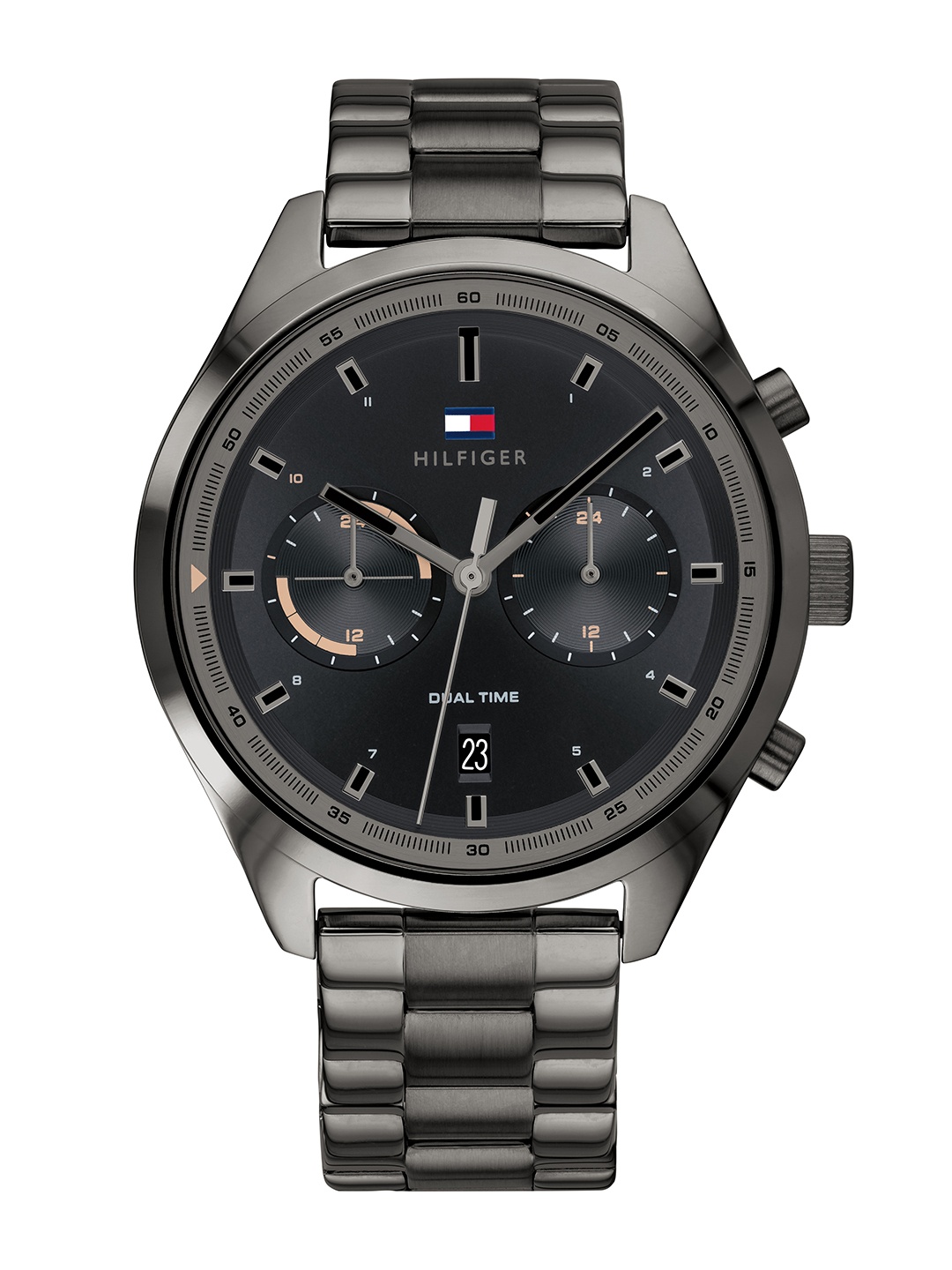 

Tommy Hilfiger Men Black Dial & Grey Stainless Steel Straps Analogue Watch TH1791727