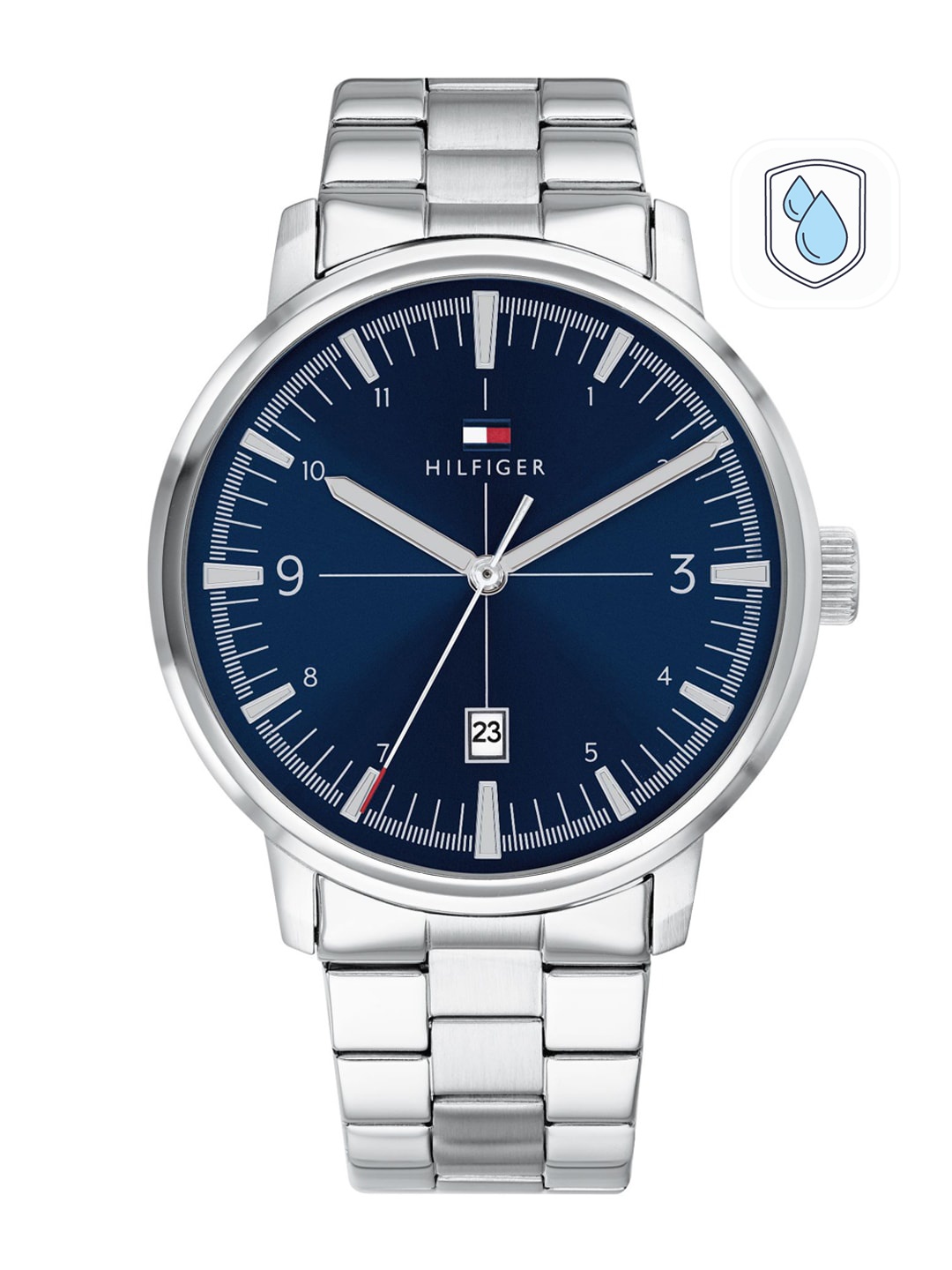 

Tommy Hilfiger Men Blue Brass Dial & Steel Toned Straps Analogue Watch TH1791753W