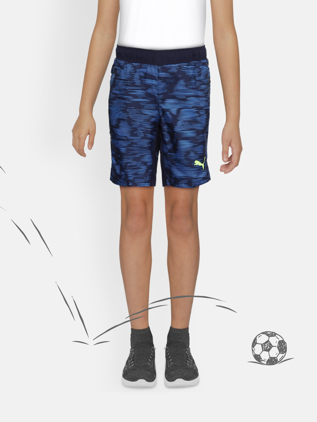 

Puma Boys Regular Fit Active Printed Woven Sports Shorts, Navy blue