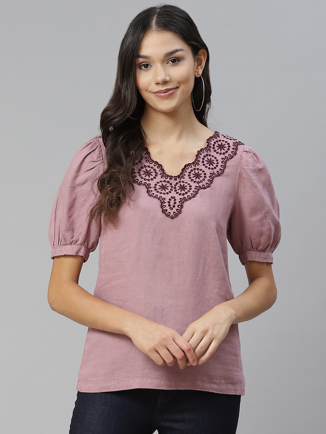 

Marks & Spencer Mauve Embroidered Regular Top