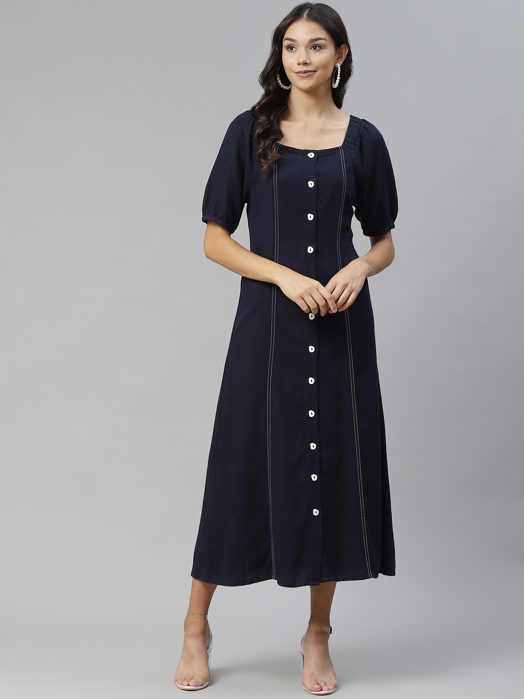 

Marks & Spencer Navy Blue Linen Maxi Dress
